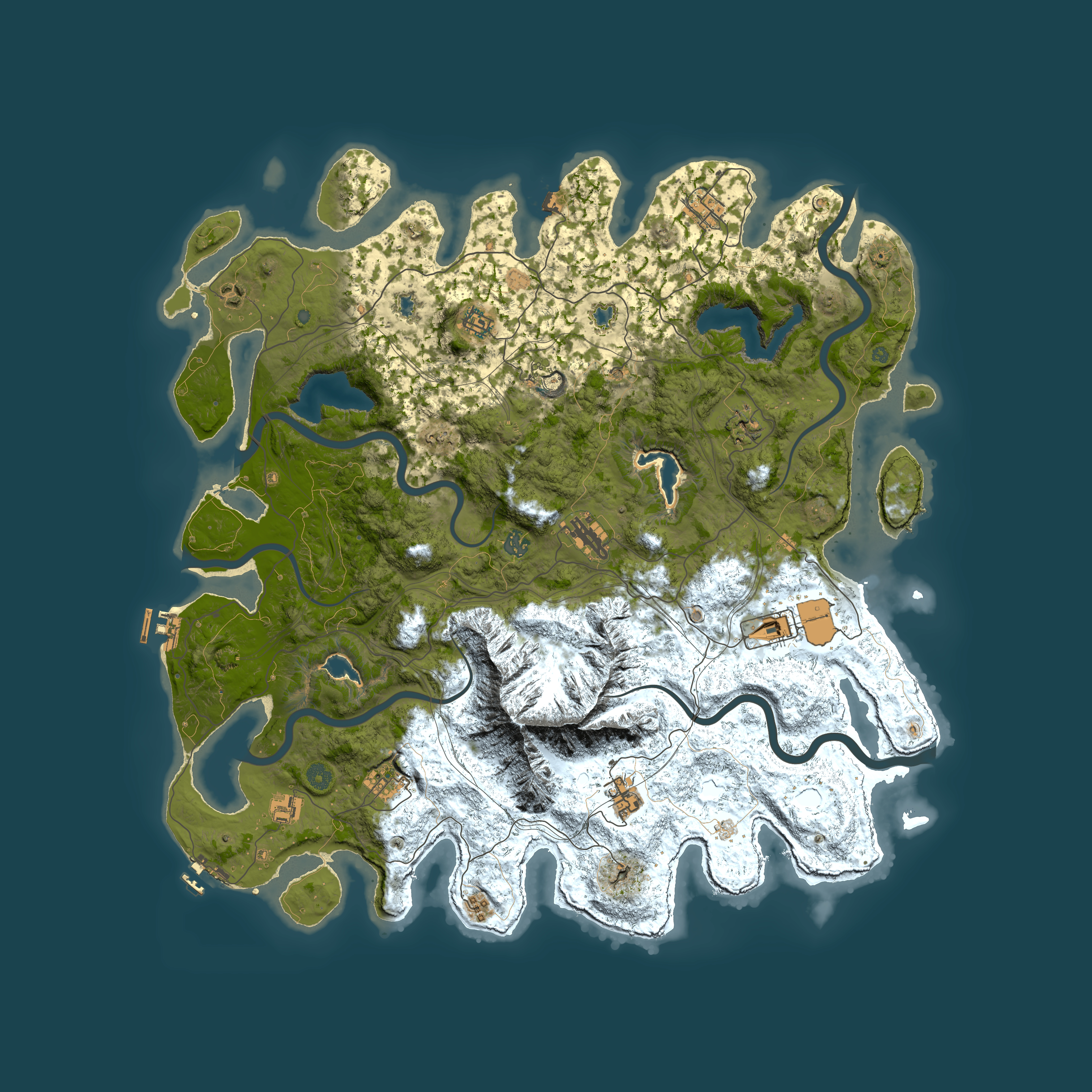 Full top-down render of Rust map seed 21124548, 5000x5000m