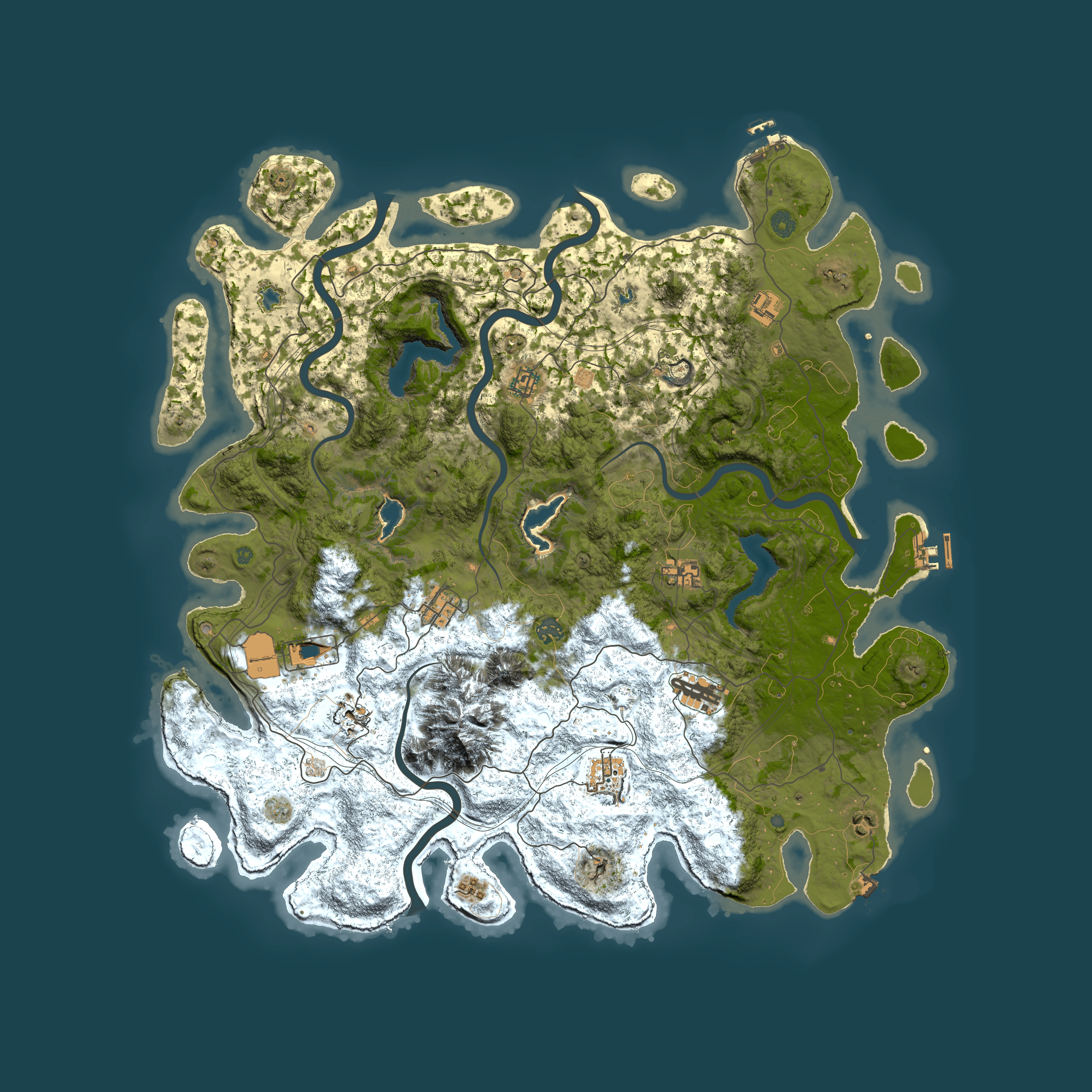 Full top-down render of Rust map seed 241070105, 5000x5000m