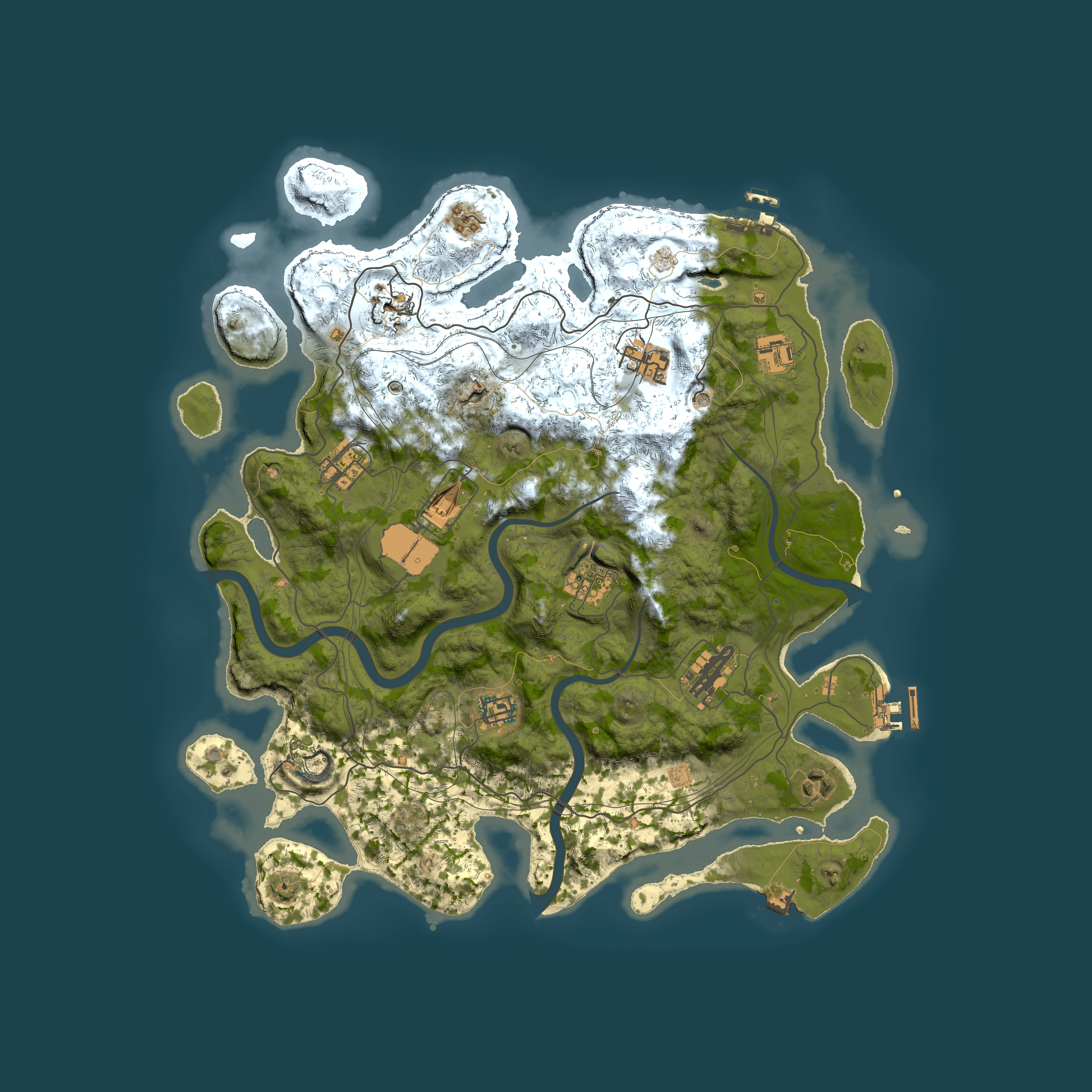Full top-down render of Rust map seed 1337, 4000x4000m