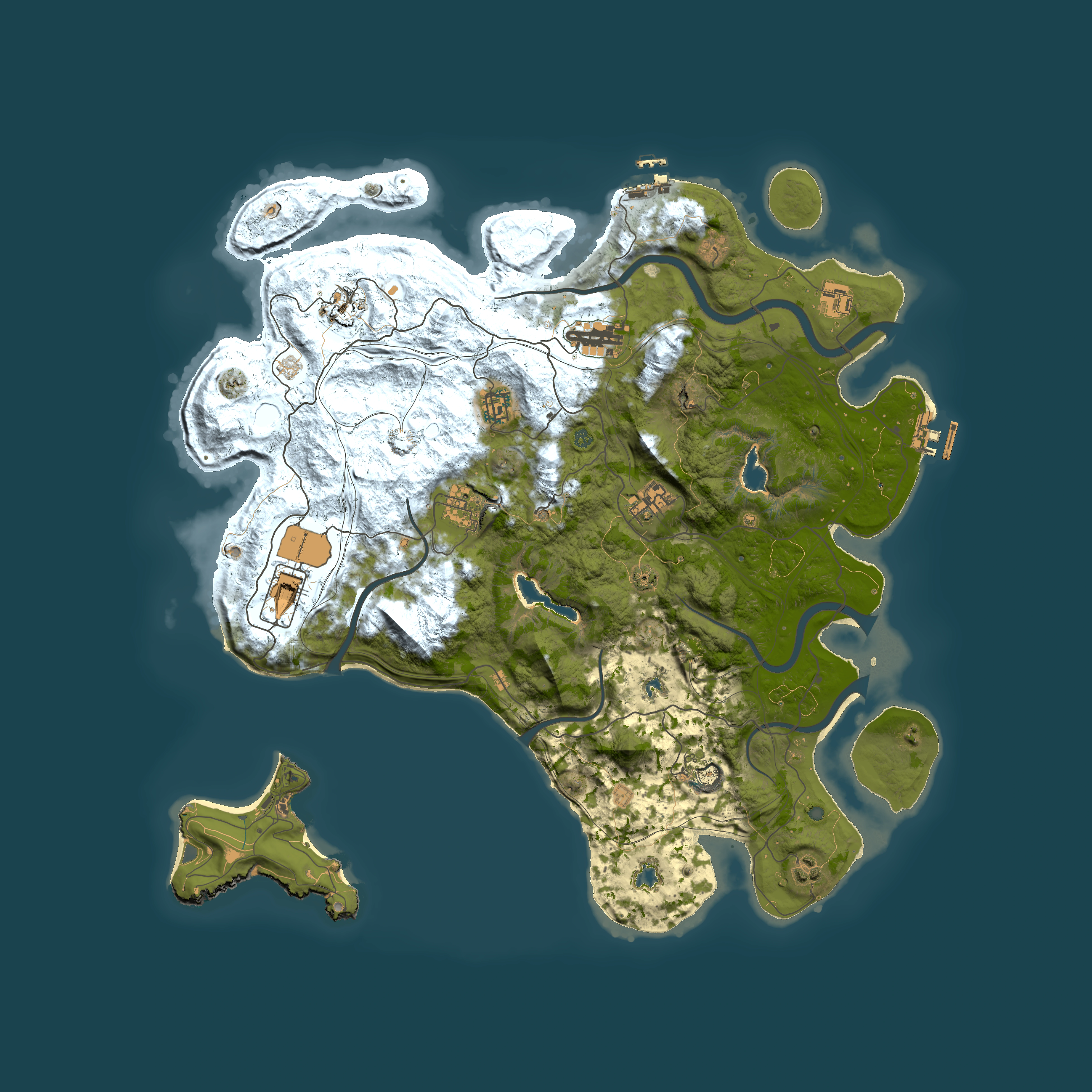 Full top-down render of Rust map seed 121315421, 4500x4500m