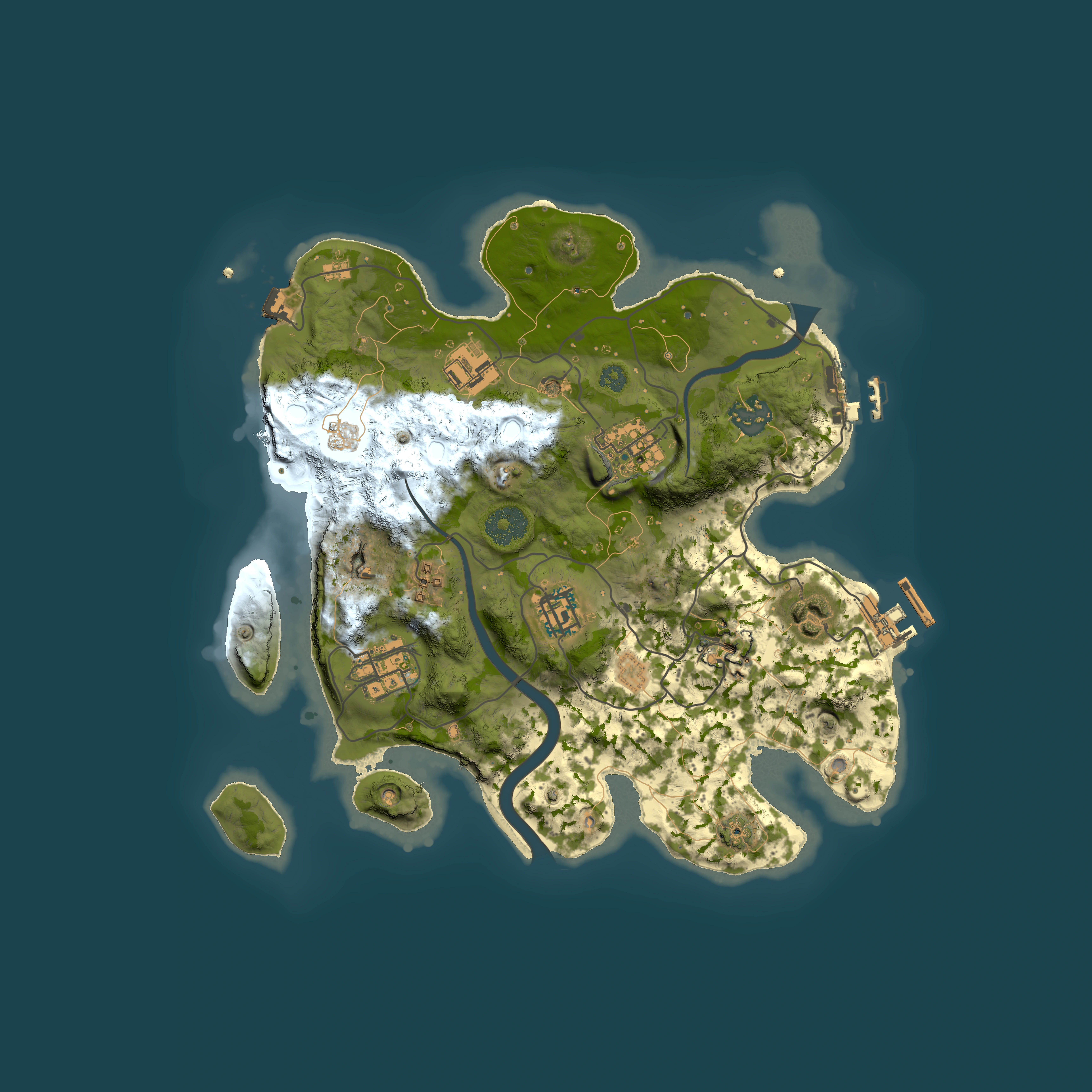 Full top-down render of Rust map seed 2, 3000x3000m