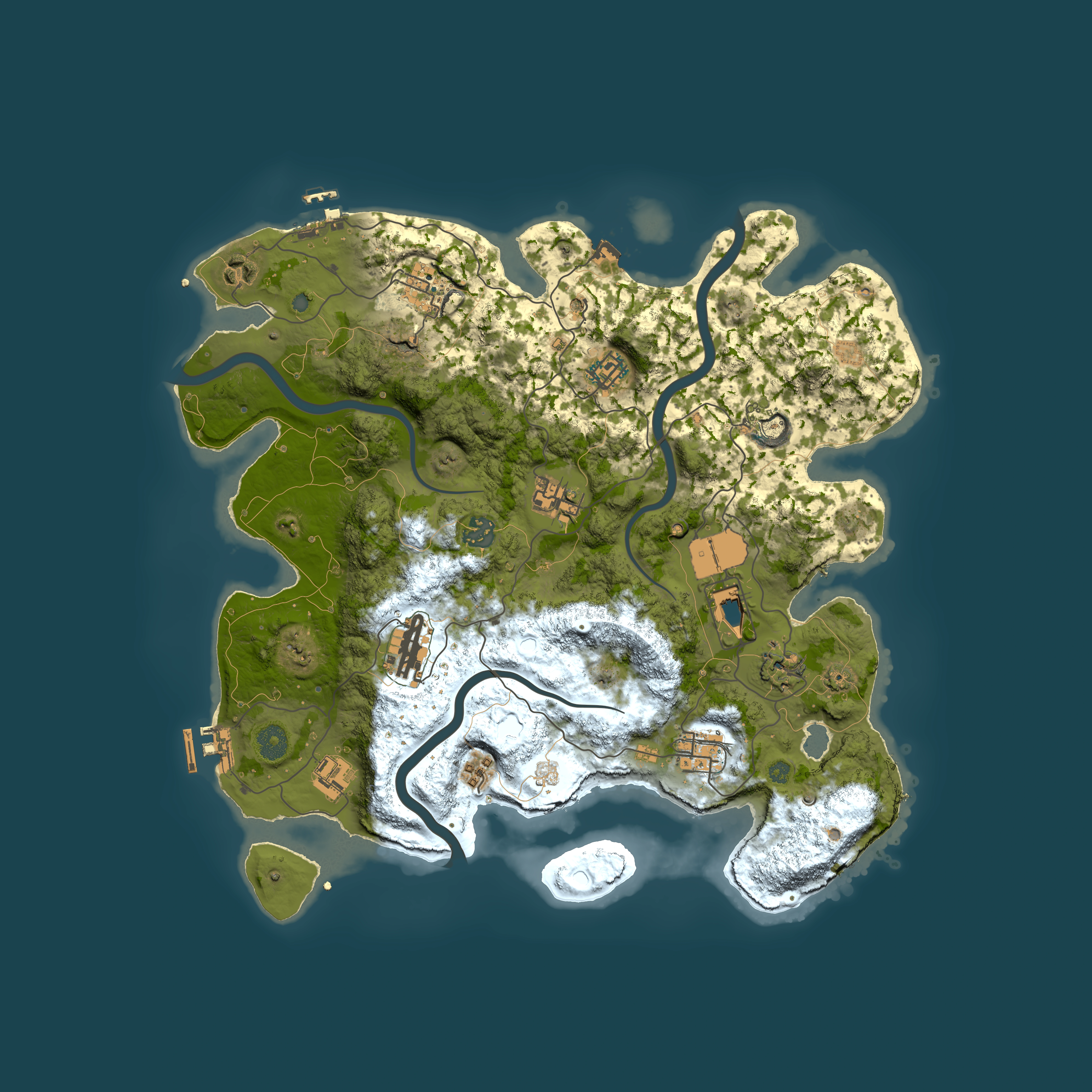 Full top-down render of Rust map seed 33985, 3850x3850m