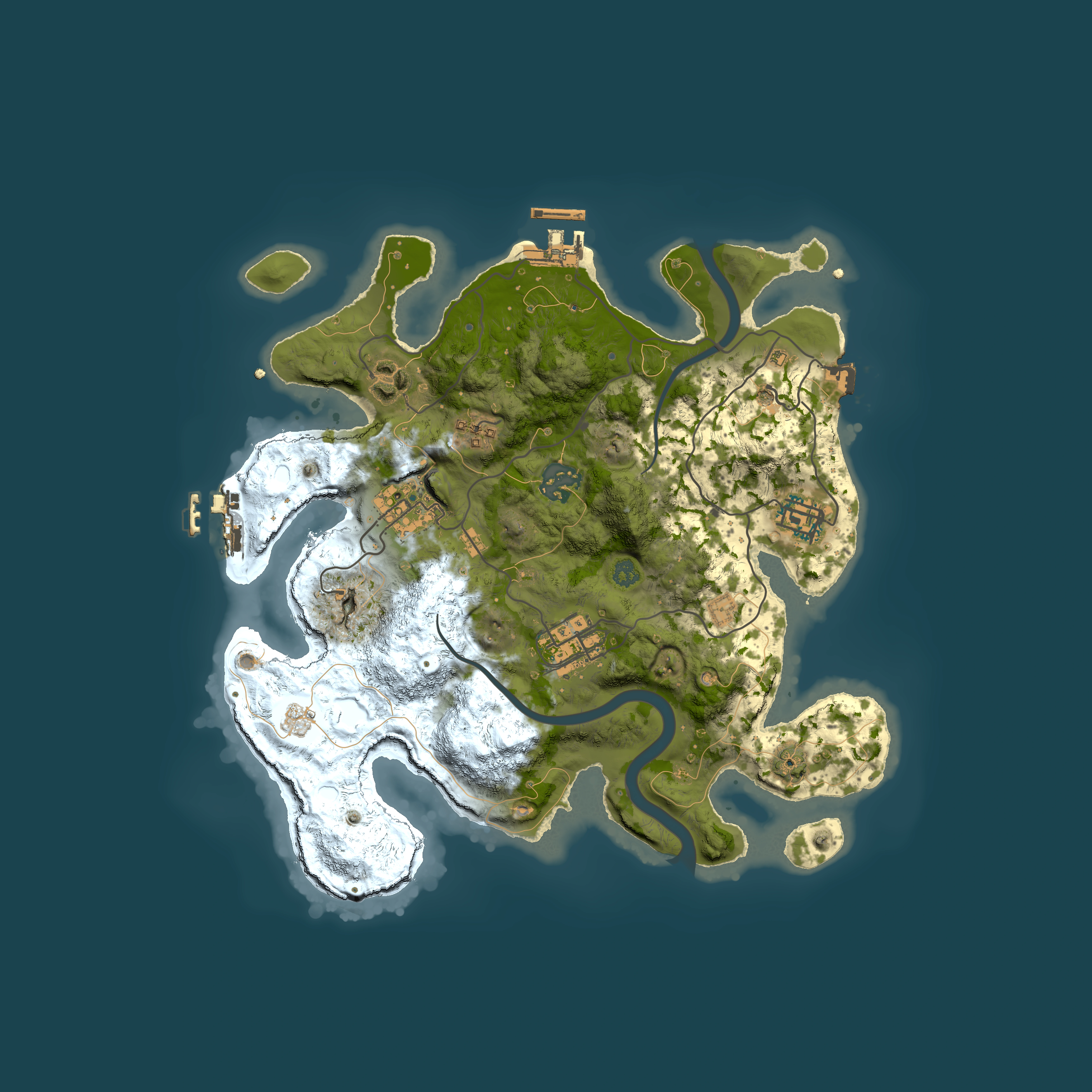 Full top-down render of Rust map seed 1748366638, 3000x3000m