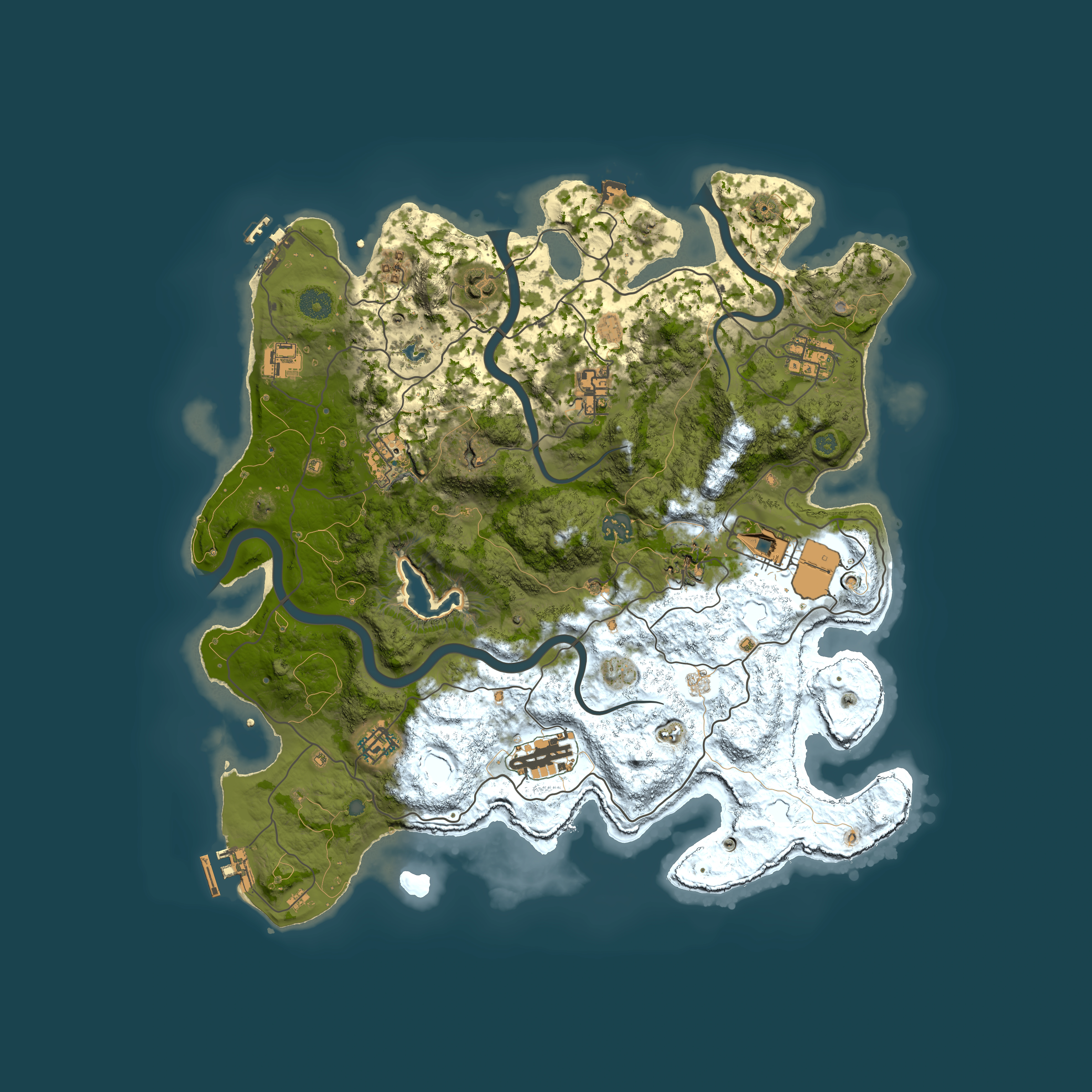 Full top-down render of Rust map seed 145280077, 4000x4000m