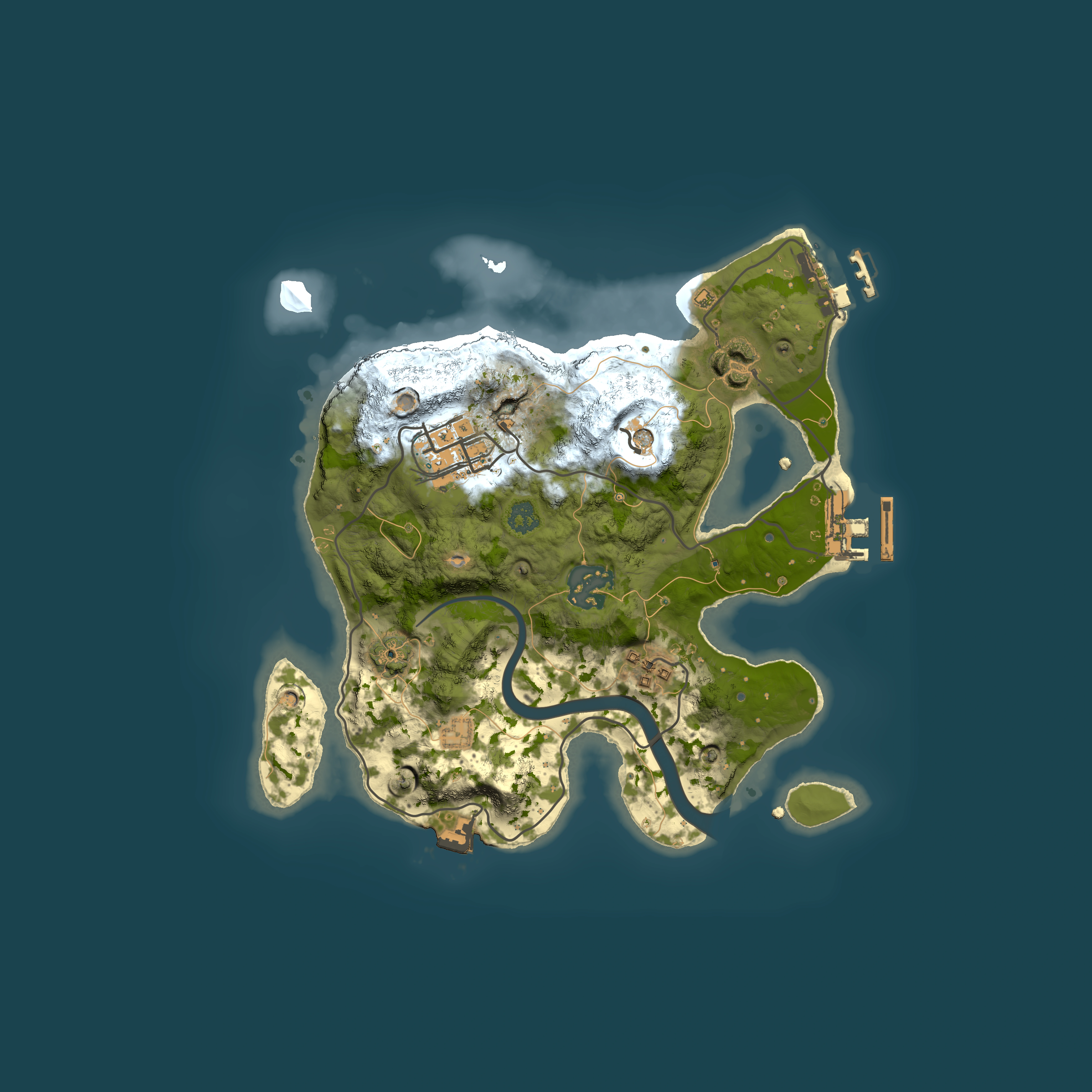 Full top-down render of Rust map seed 1384884601, 2500x2500m
