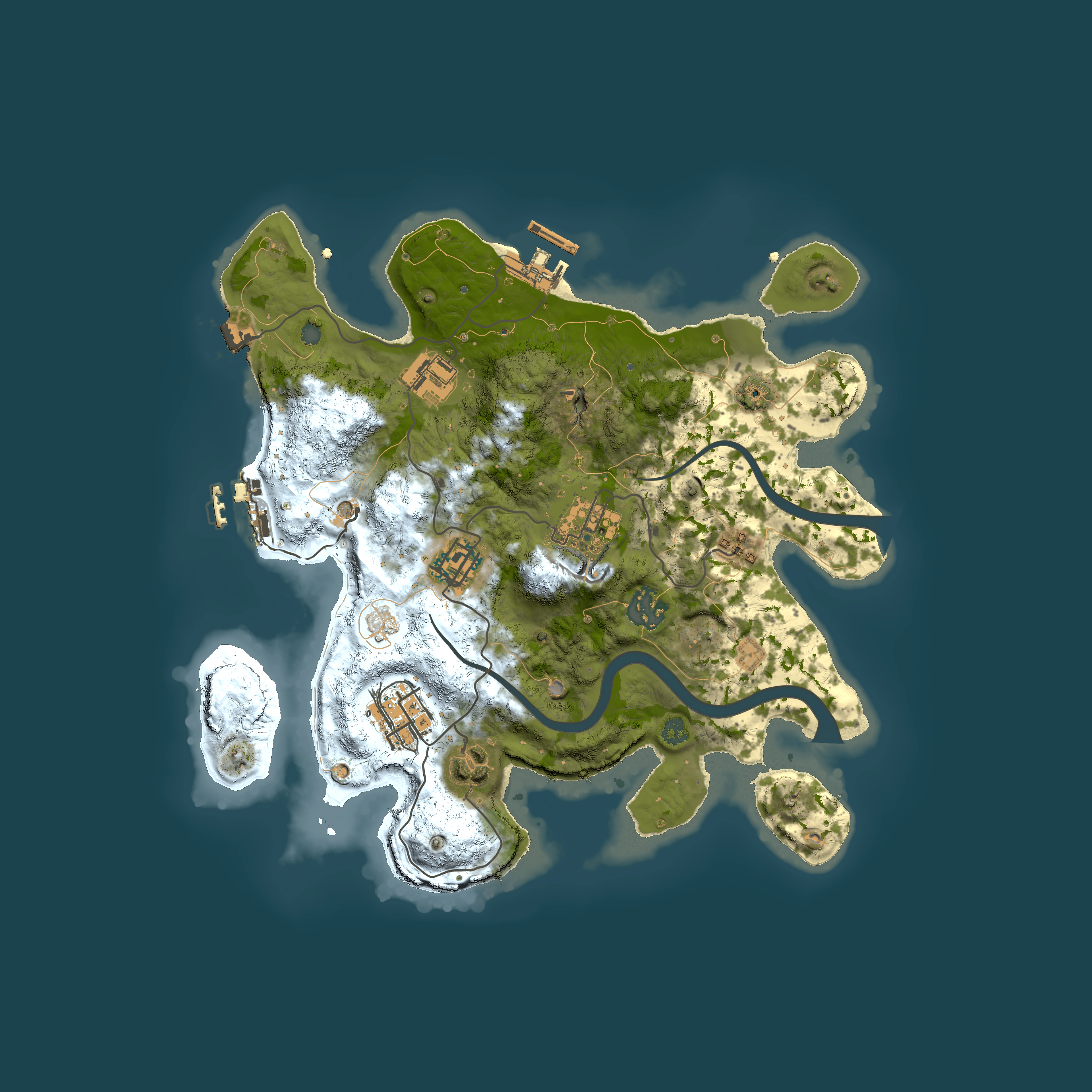 Full top-down render of Rust map seed 354634100, 3000x3000m