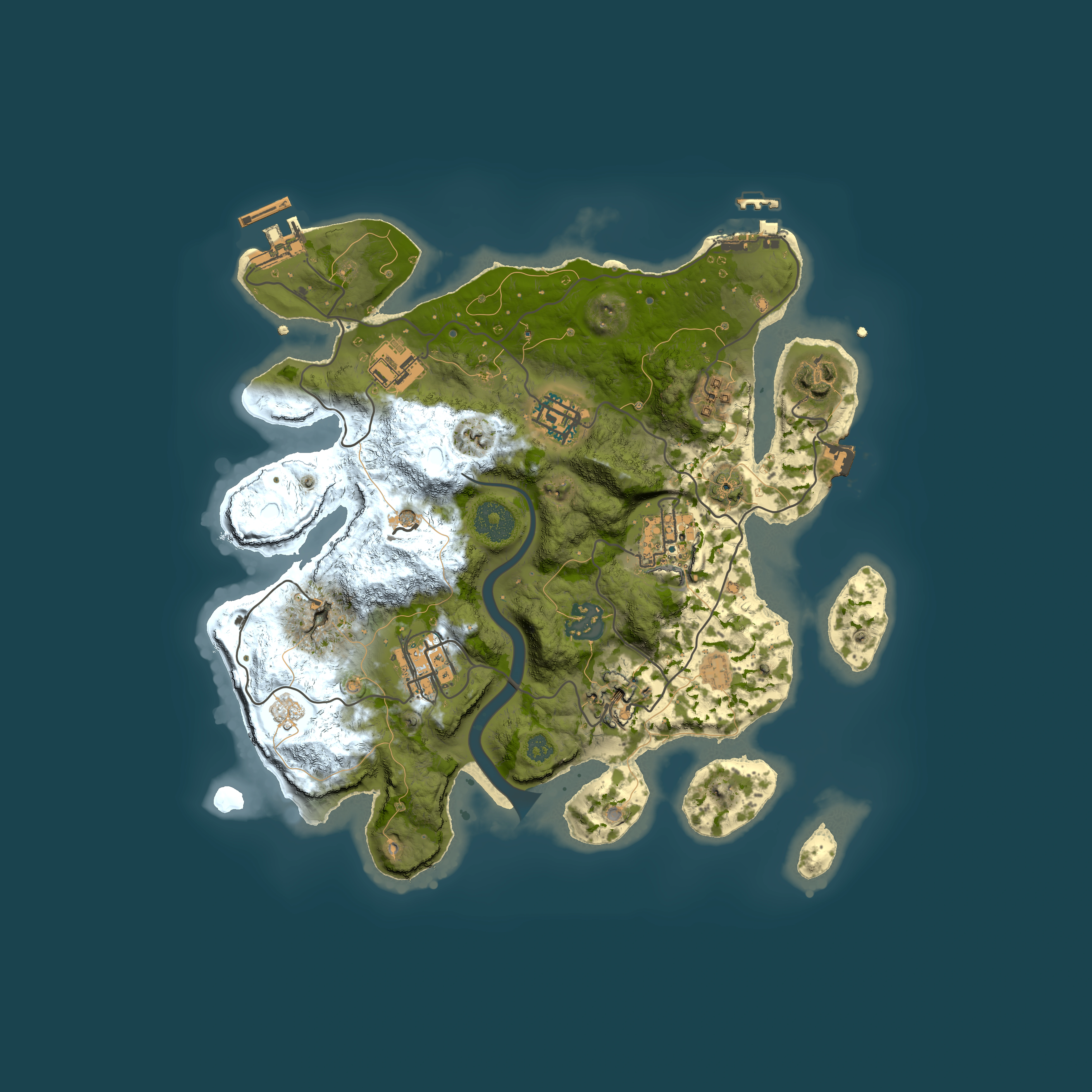 Full top-down render of Rust map seed 1128029538, 3000x3000m