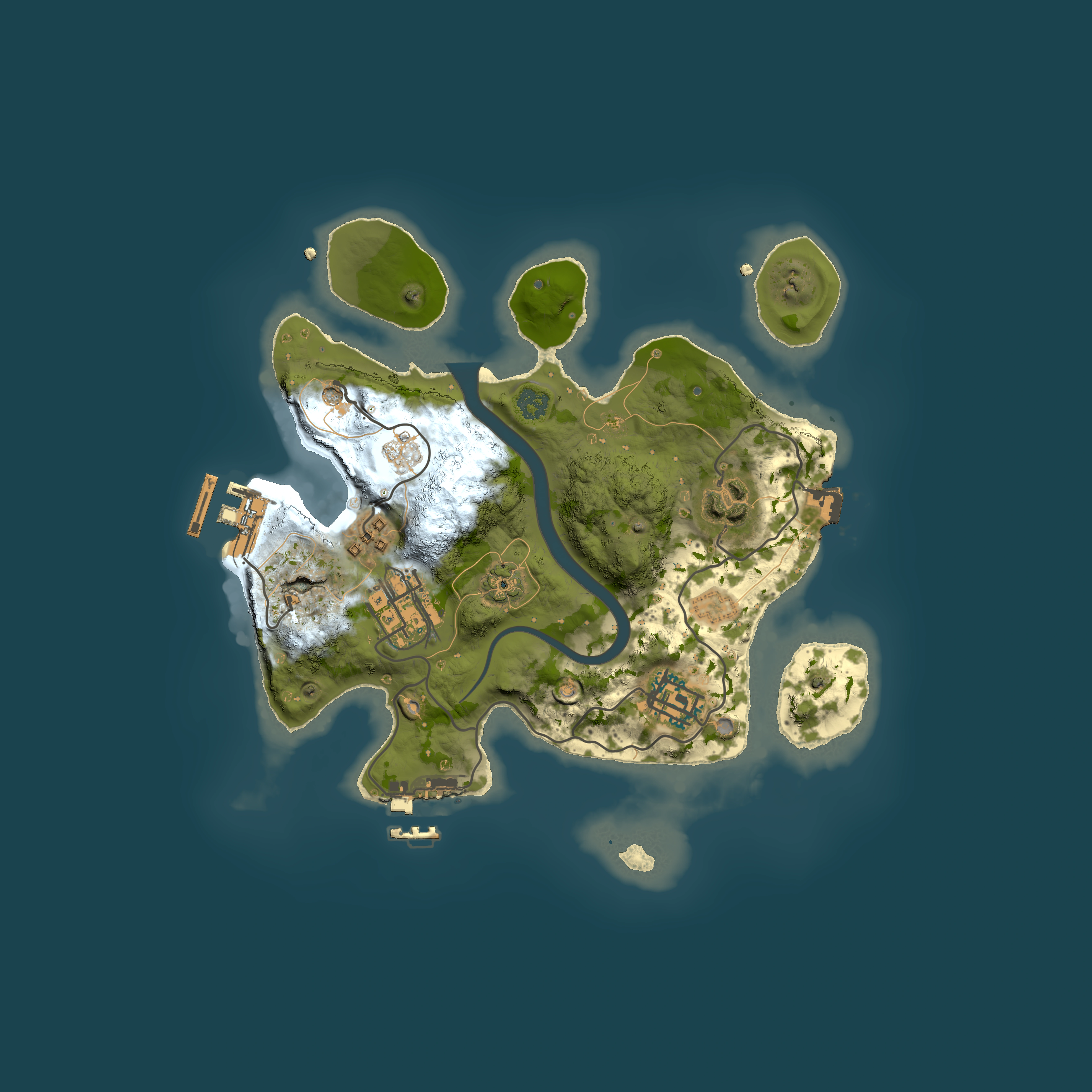 Full top-down render of Rust map seed 1438181002, 2500x2500m