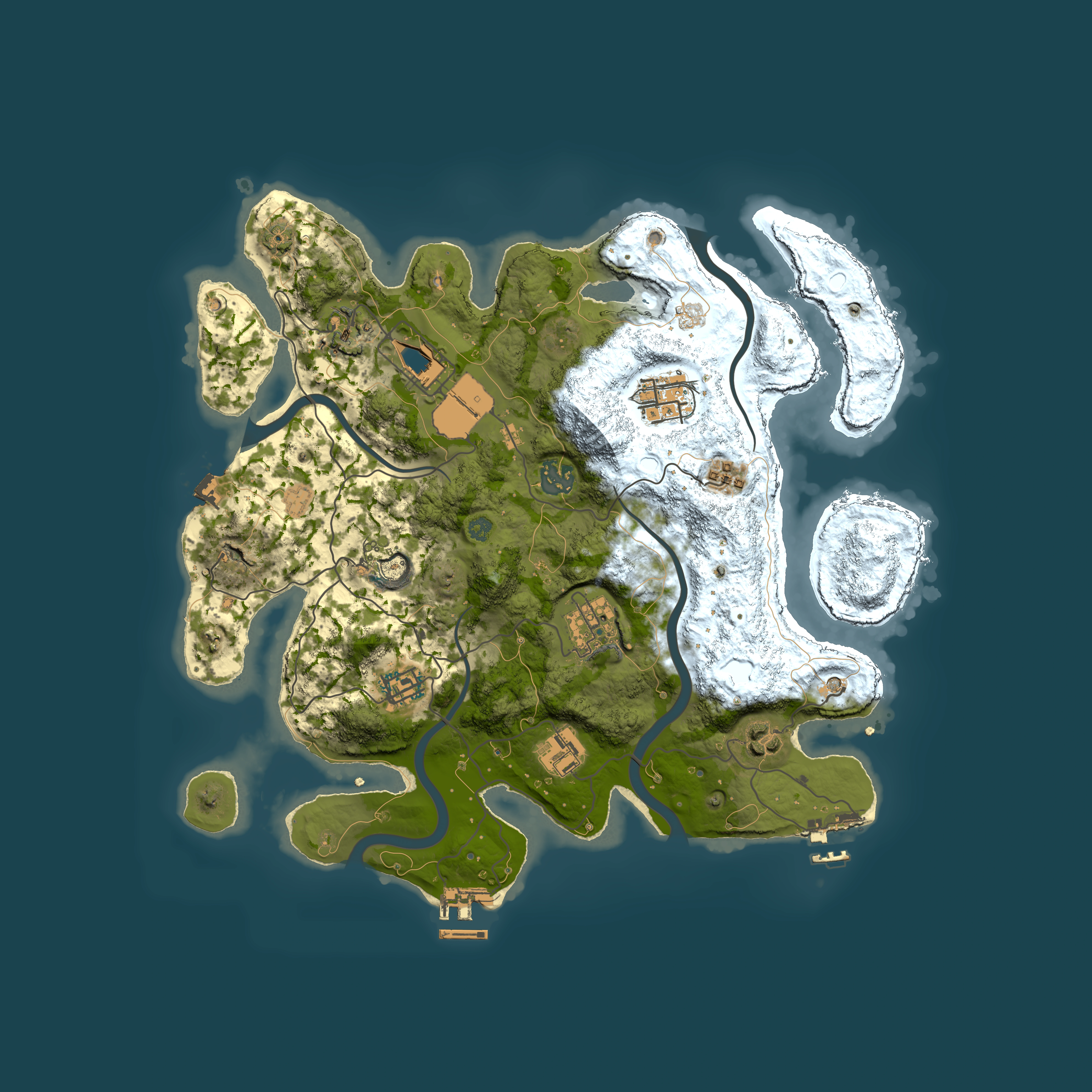 Full top-down render of Rust map seed 832147221, 3500x3500m