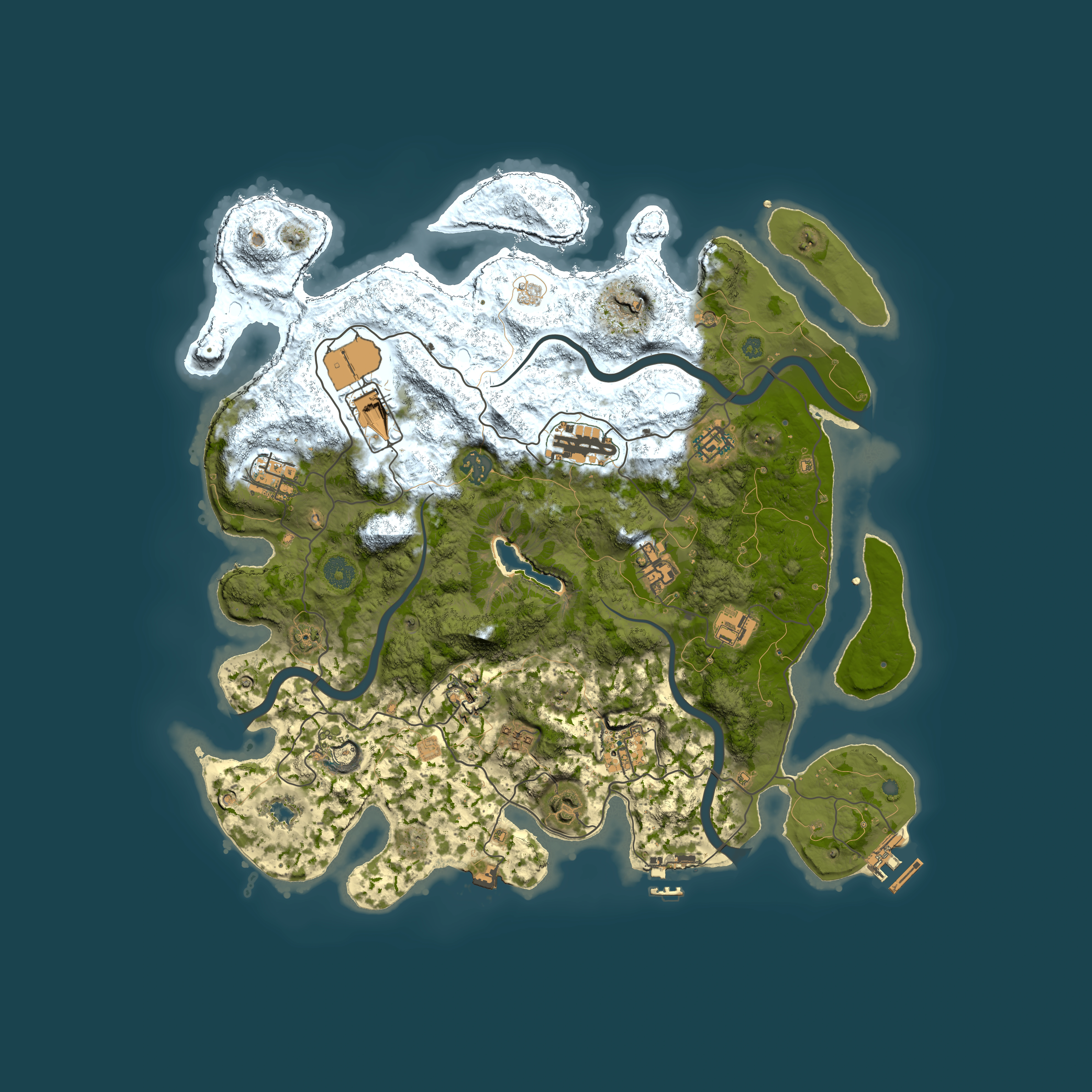 Full top-down render of Rust map seed 1257859373, 4000x4000m