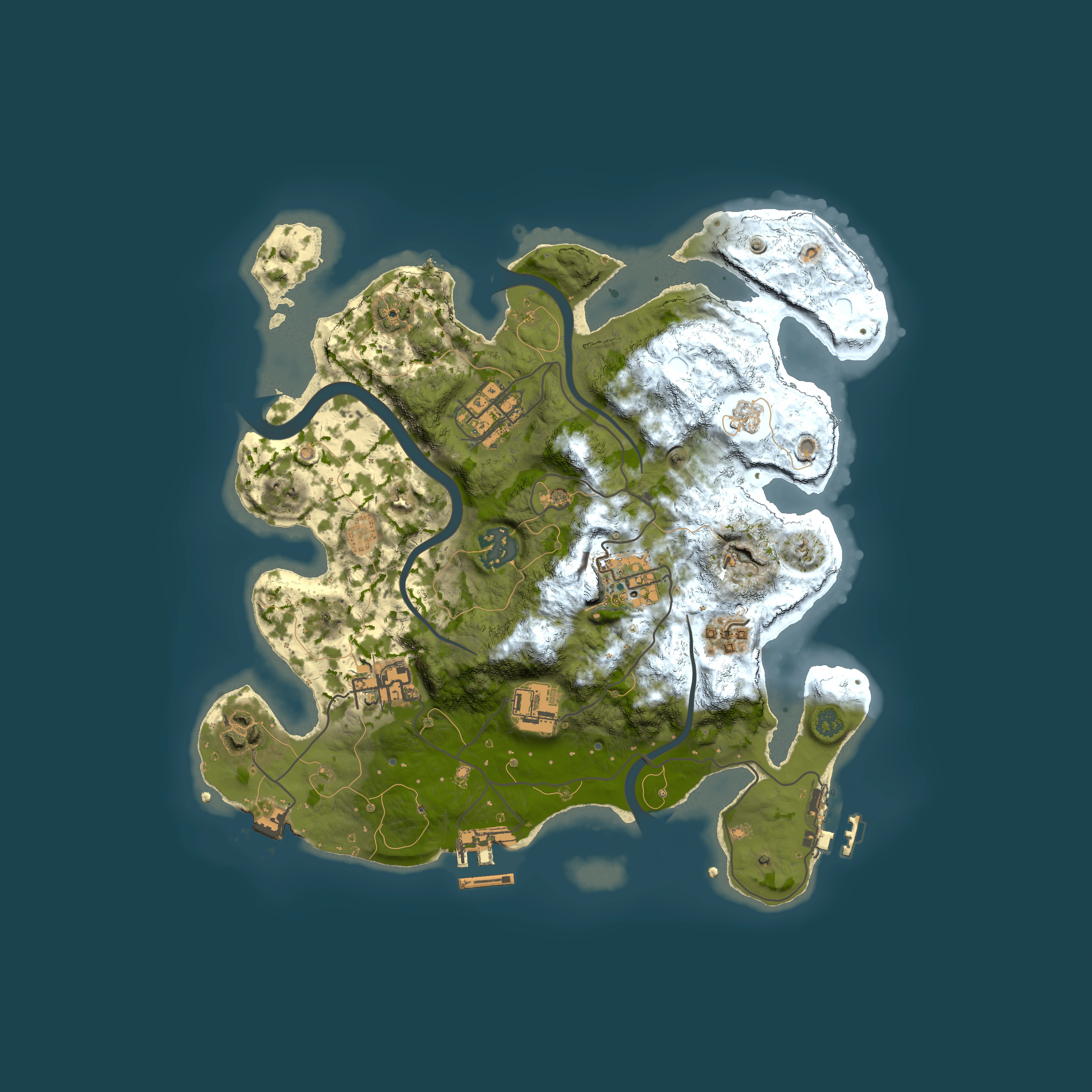 Full top-down render of Rust map seed 1445176464, 3000x3000m