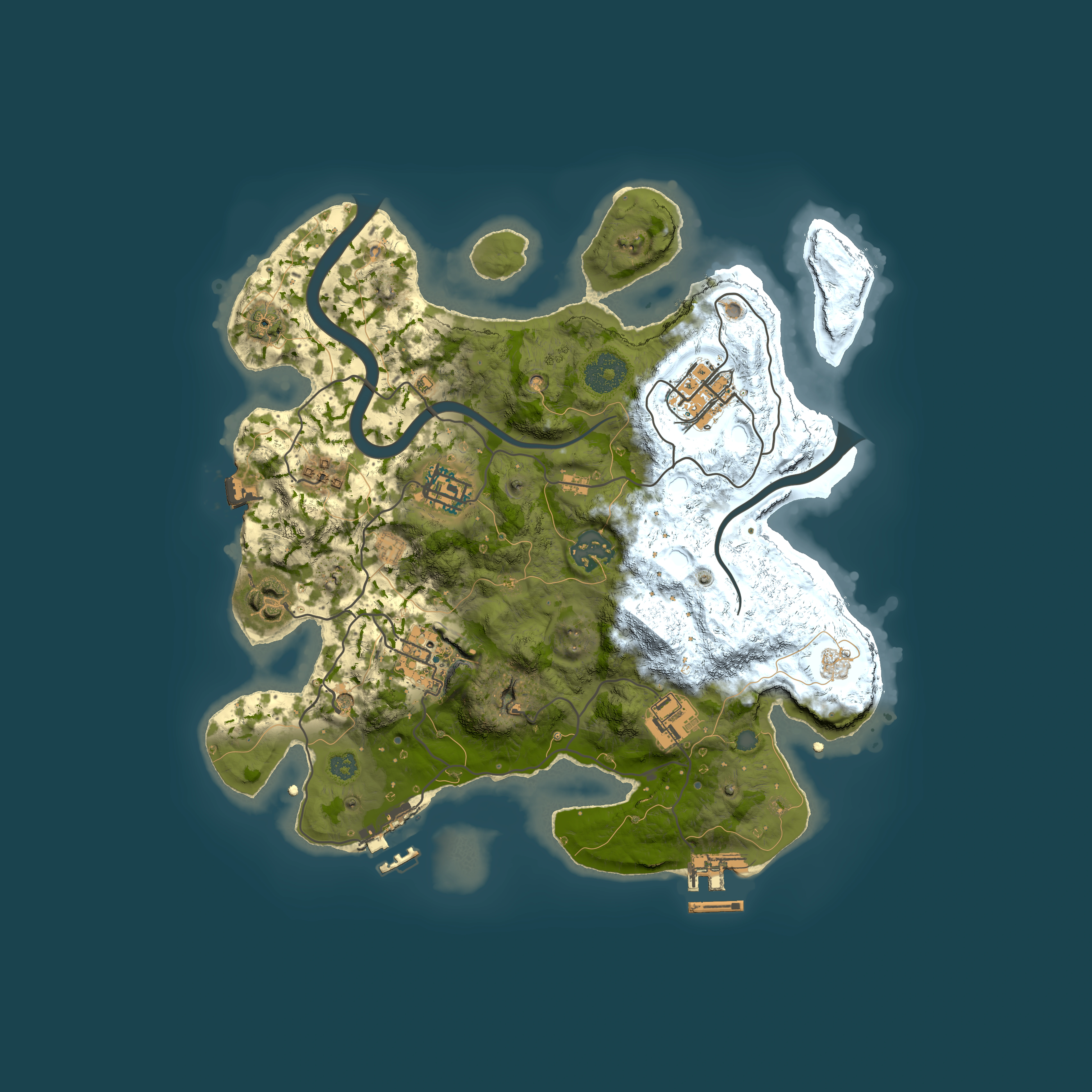 Full top-down render of Rust map seed 668301420, 3000x3000m