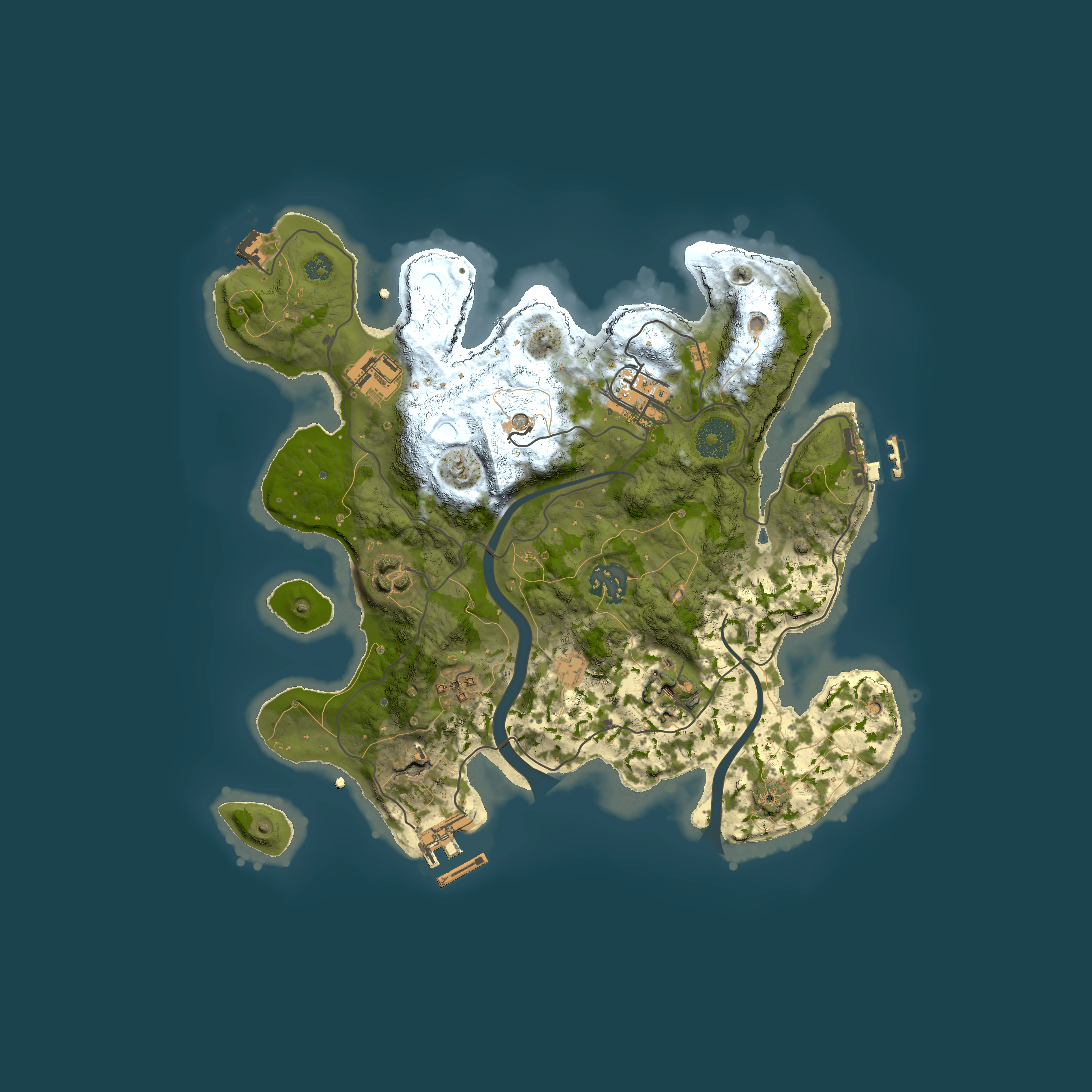 Full top-down render of Rust map seed 1585135330, 3000x3000m