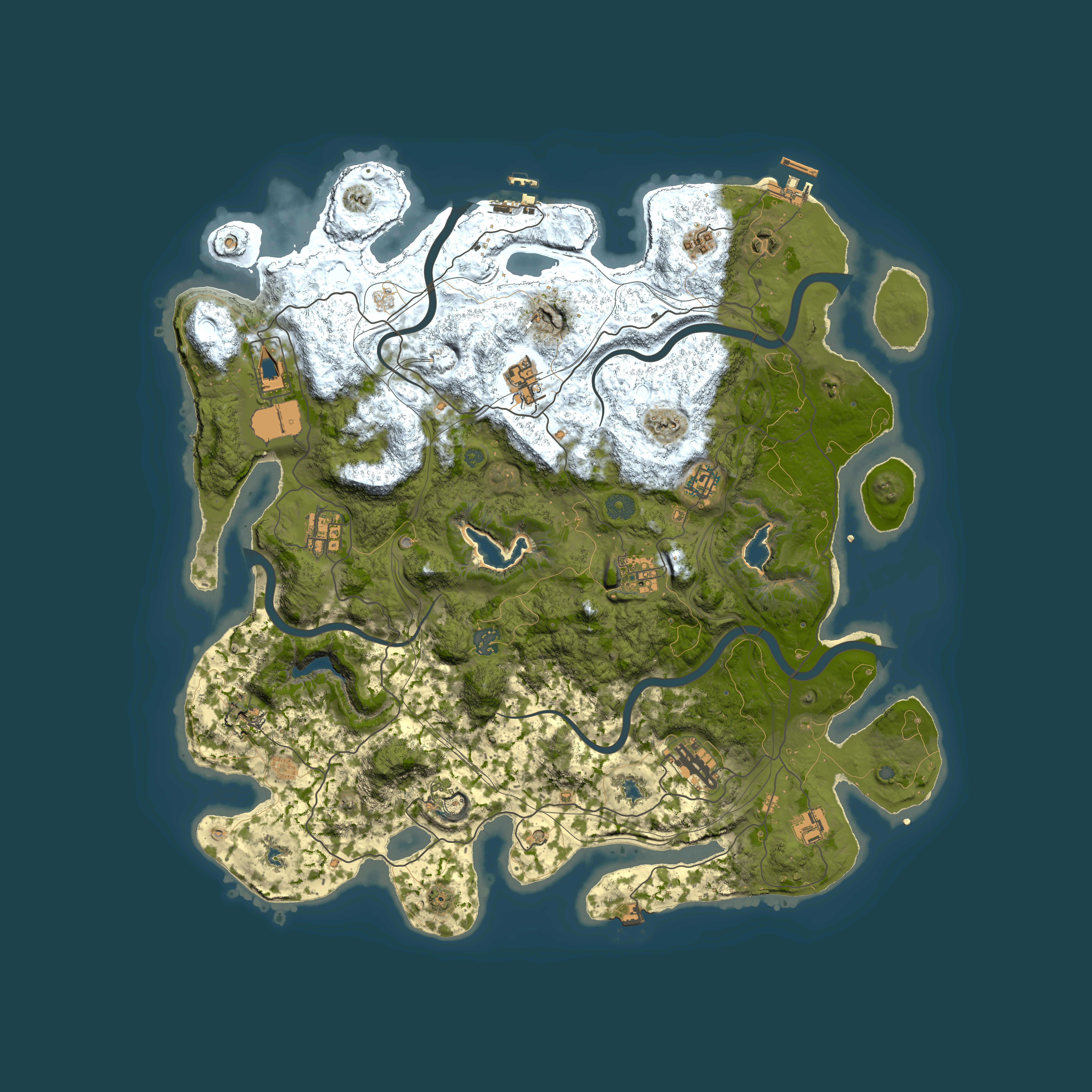 Full top-down render of Rust map seed 232488761, 4500x4500m