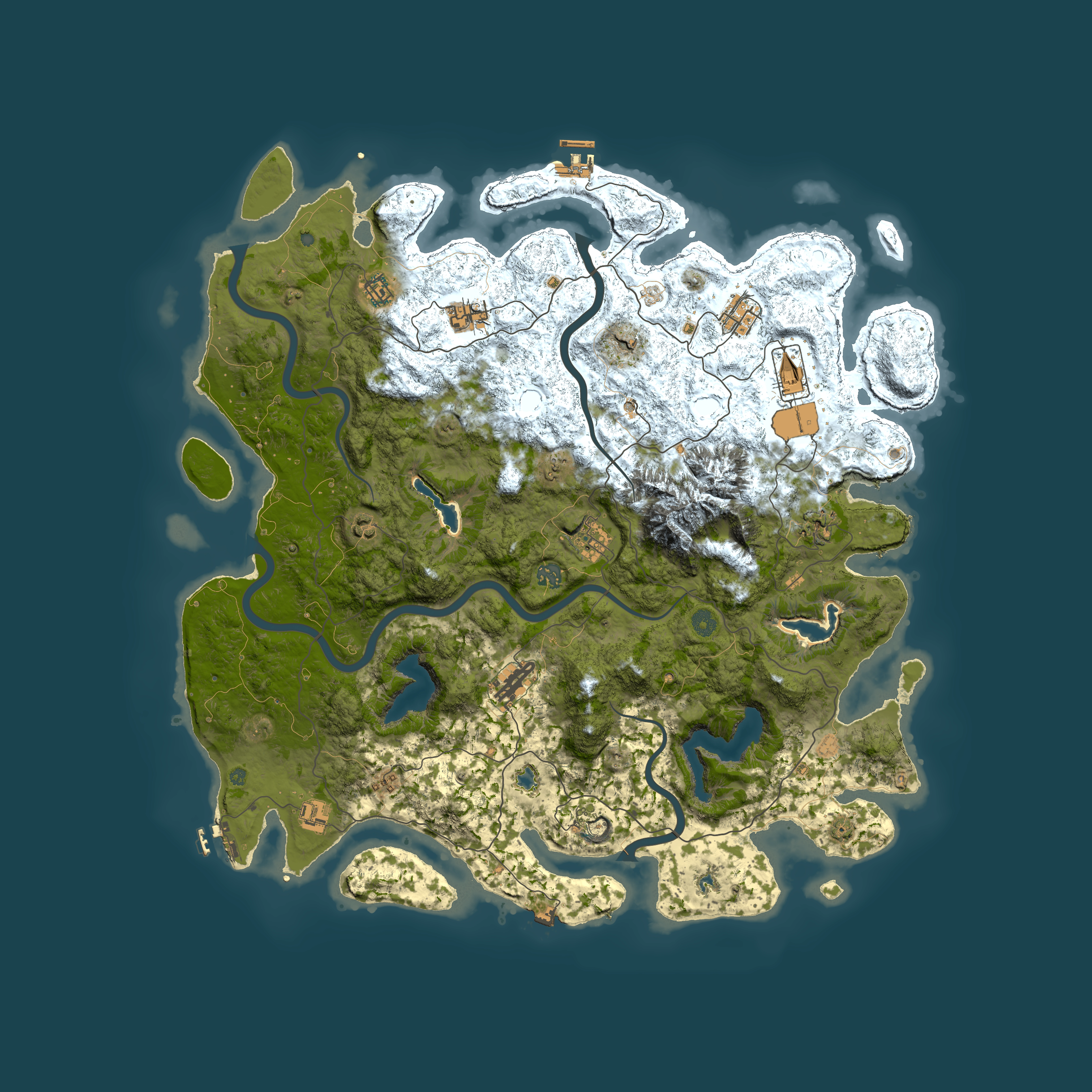 Full top-down render of Rust map seed 230318399, 5000x5000m
