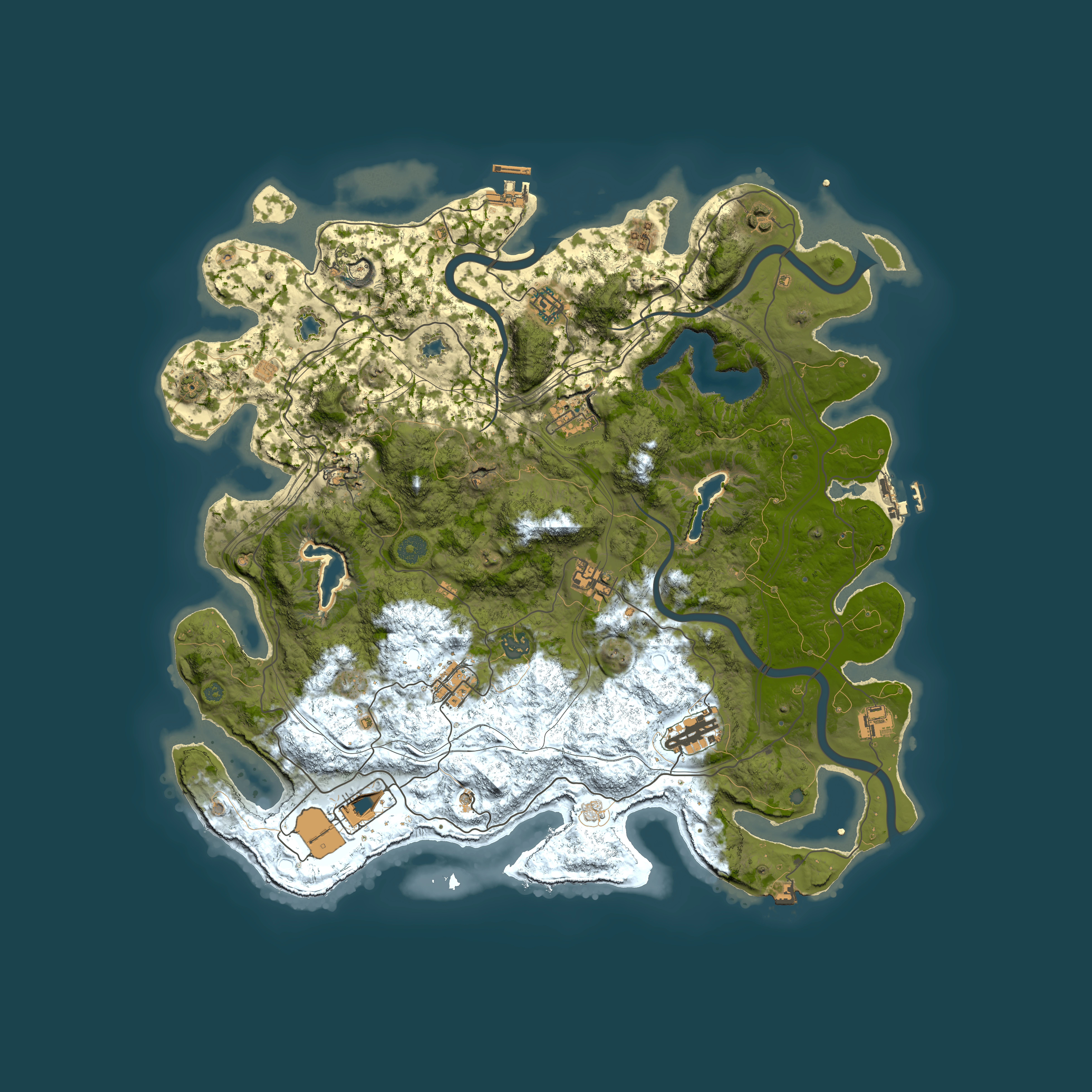 Full top-down render of Rust map seed 964912411, 4500x4500m