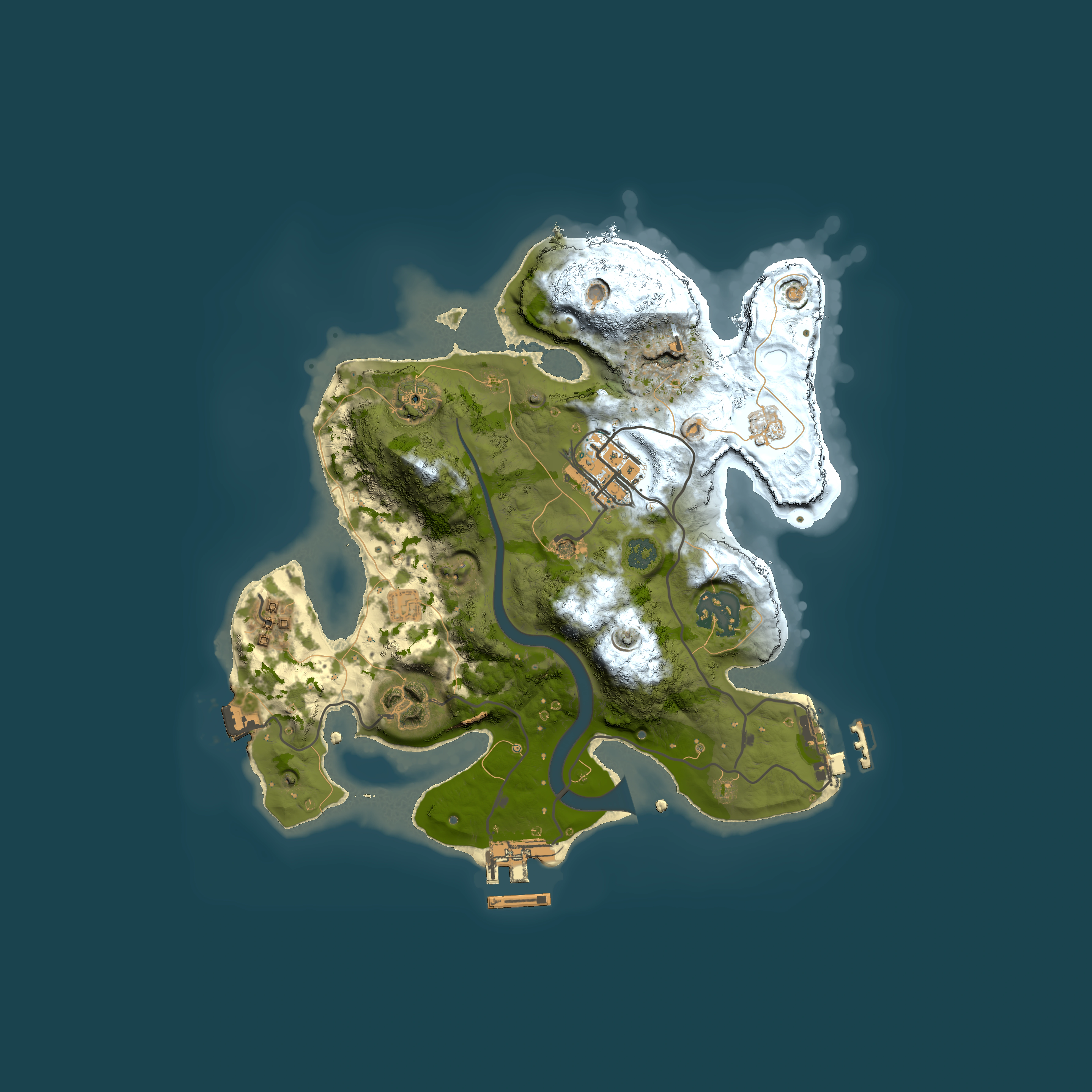 Full top-down render of Rust map seed 1710947499, 2500x2500m