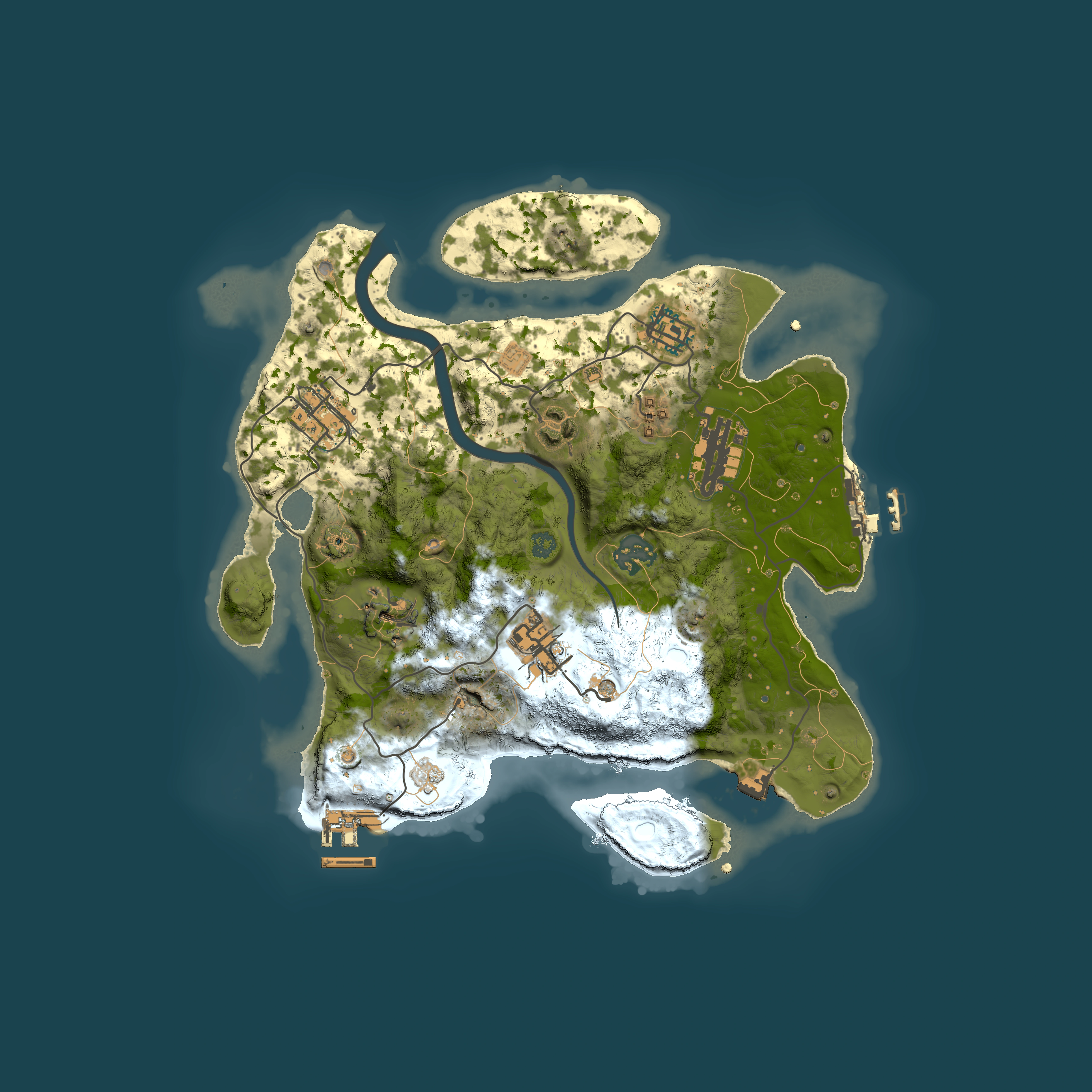 Full top-down render of Rust map seed 1668598364, 3000x3000m