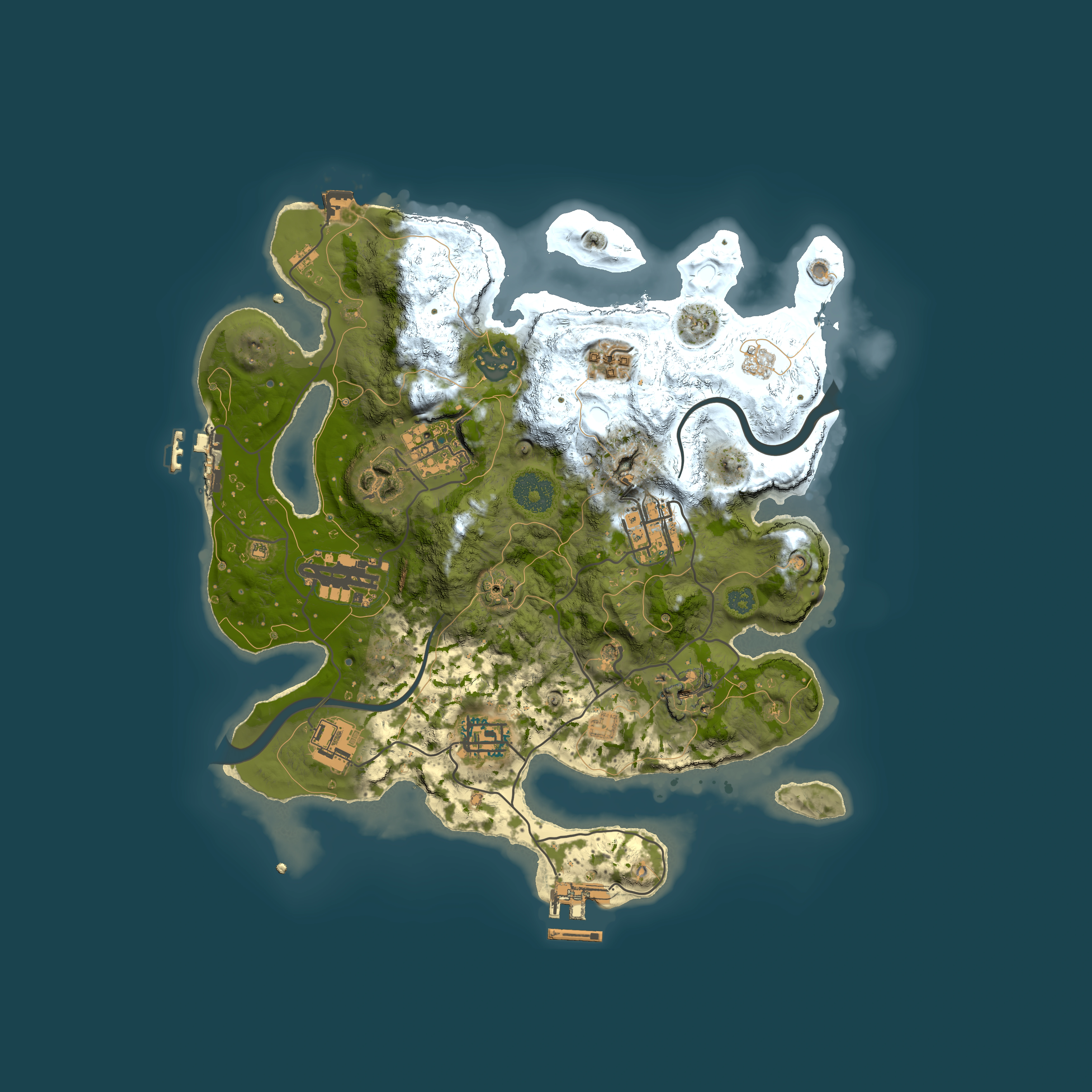 Full top-down render of Rust map seed 945787500, 3000x3000m