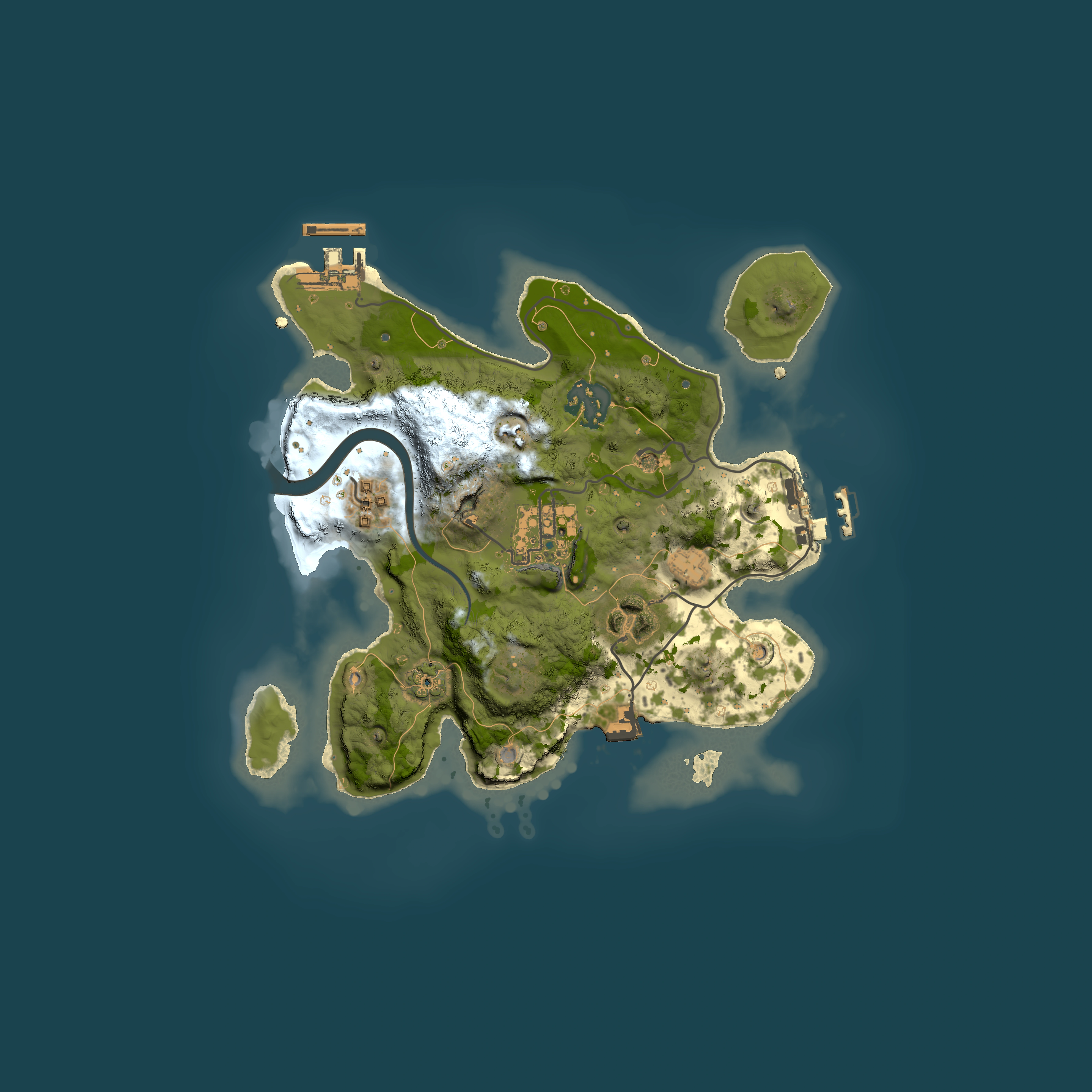 Full top-down render of Rust map seed 123245344, 2500x2500m