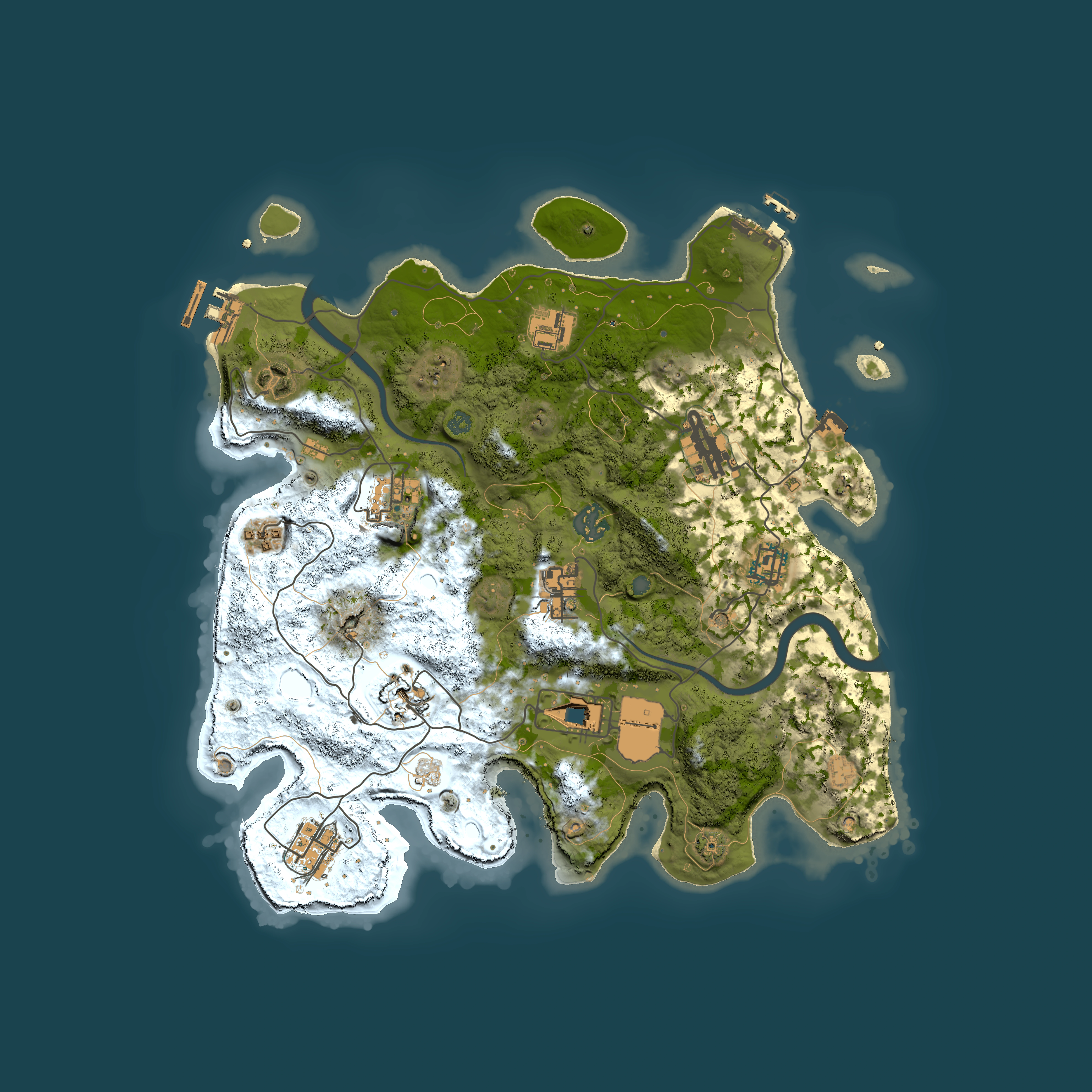 Full top-down render of Rust map seed 2064786096, 3500x3500m