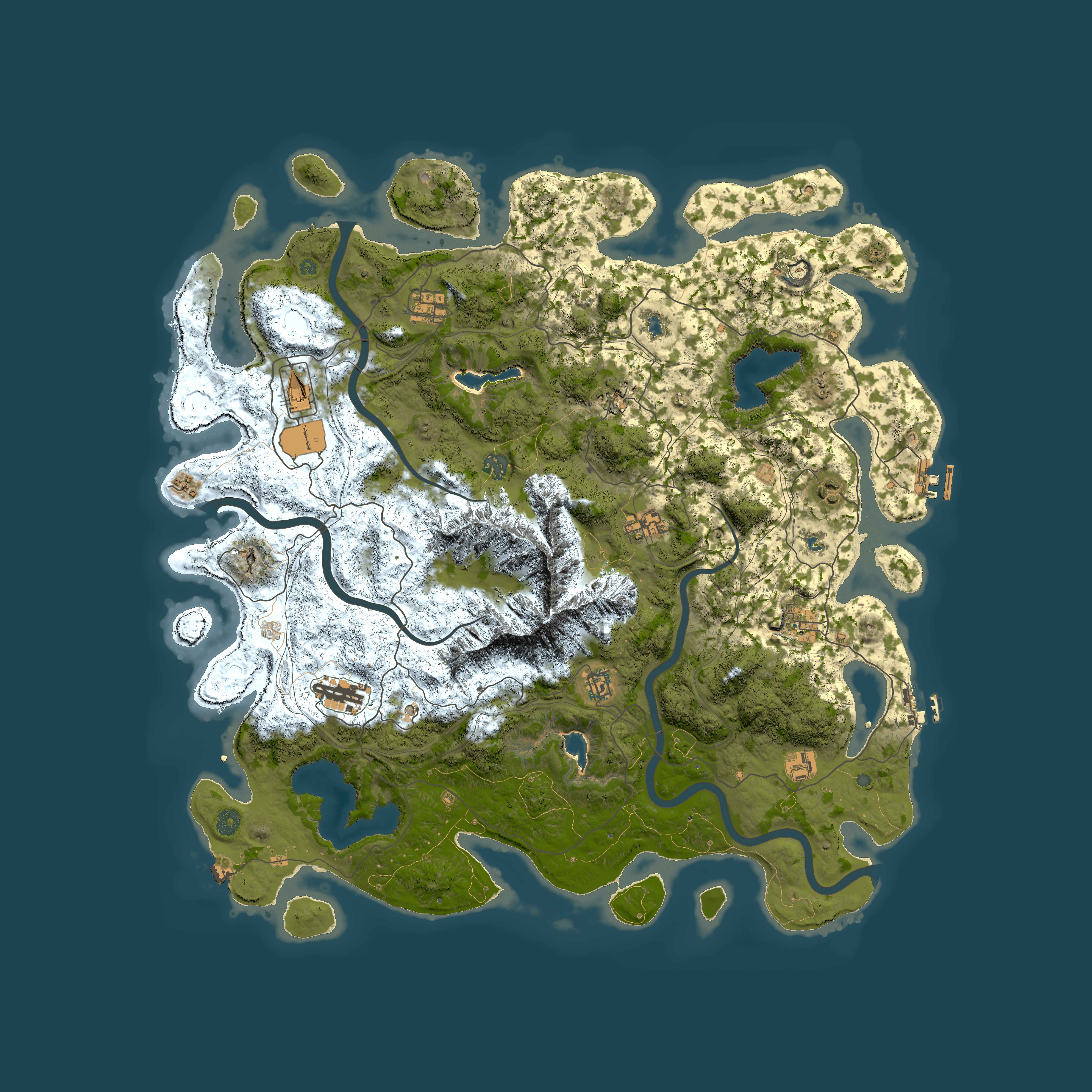 Full top-down render of Rust map seed 261037199, 5000x5000m