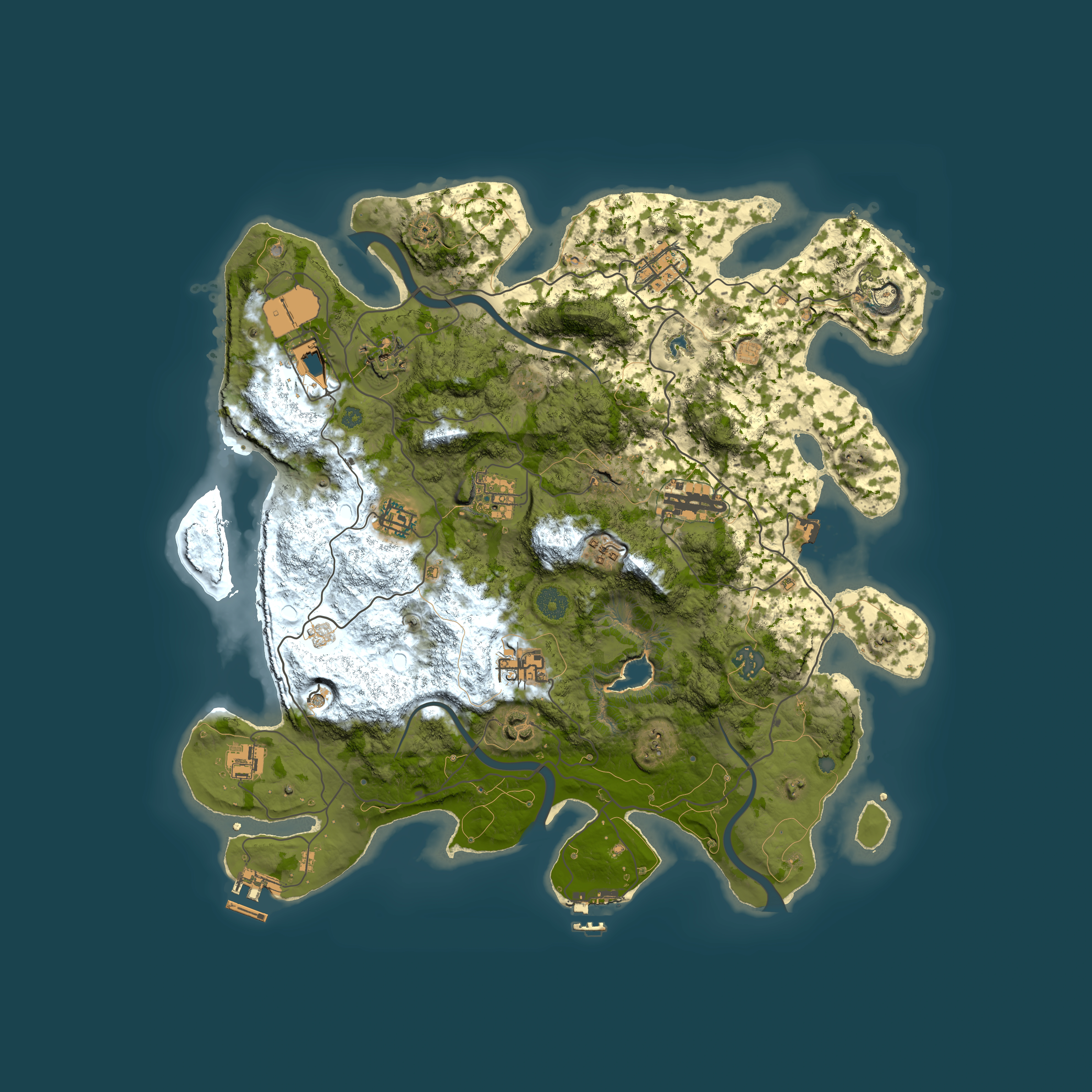 Full top-down render of Rust map seed 2077681355, 4000x4000m