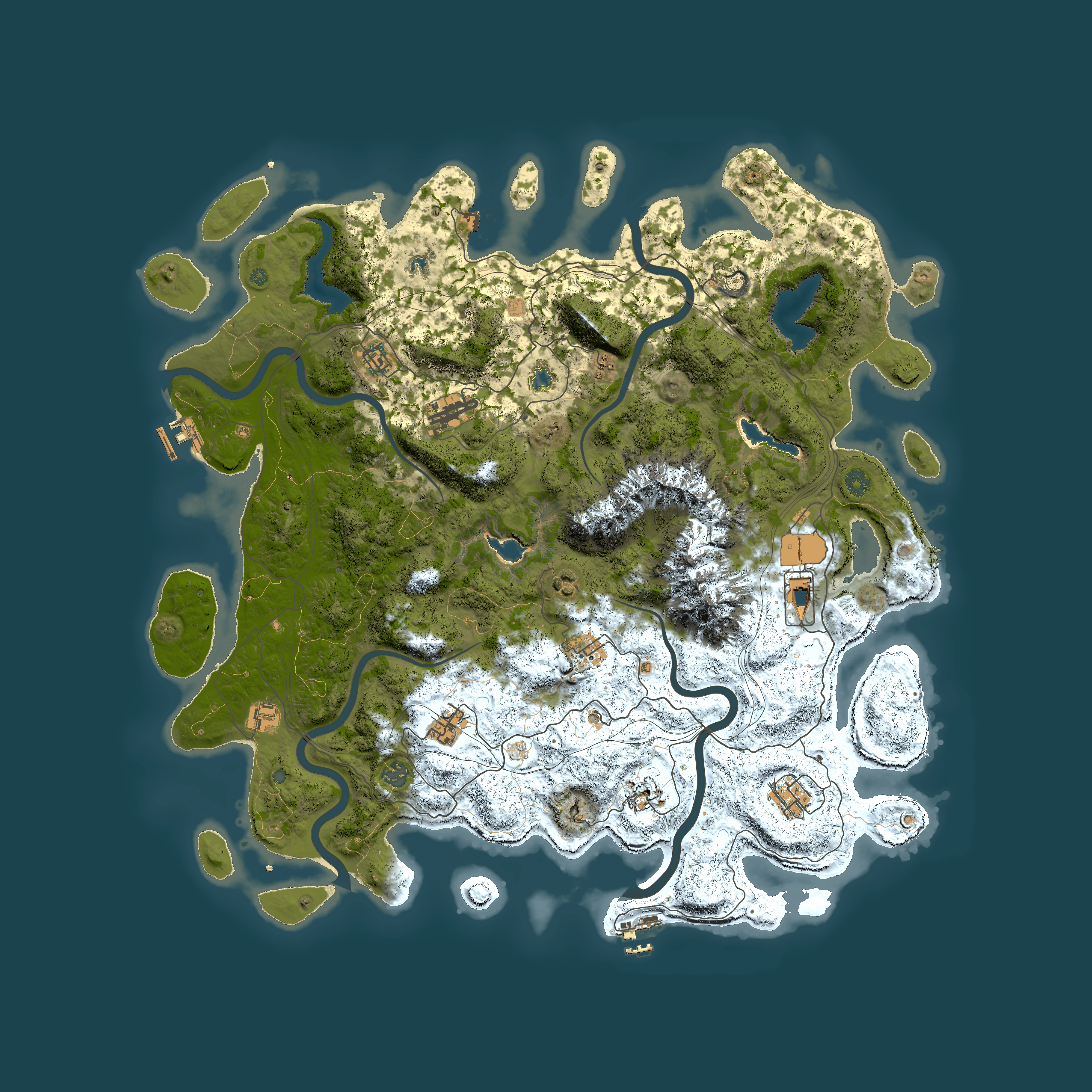 Full top-down render of Rust map seed 404142103, 5000x5000m