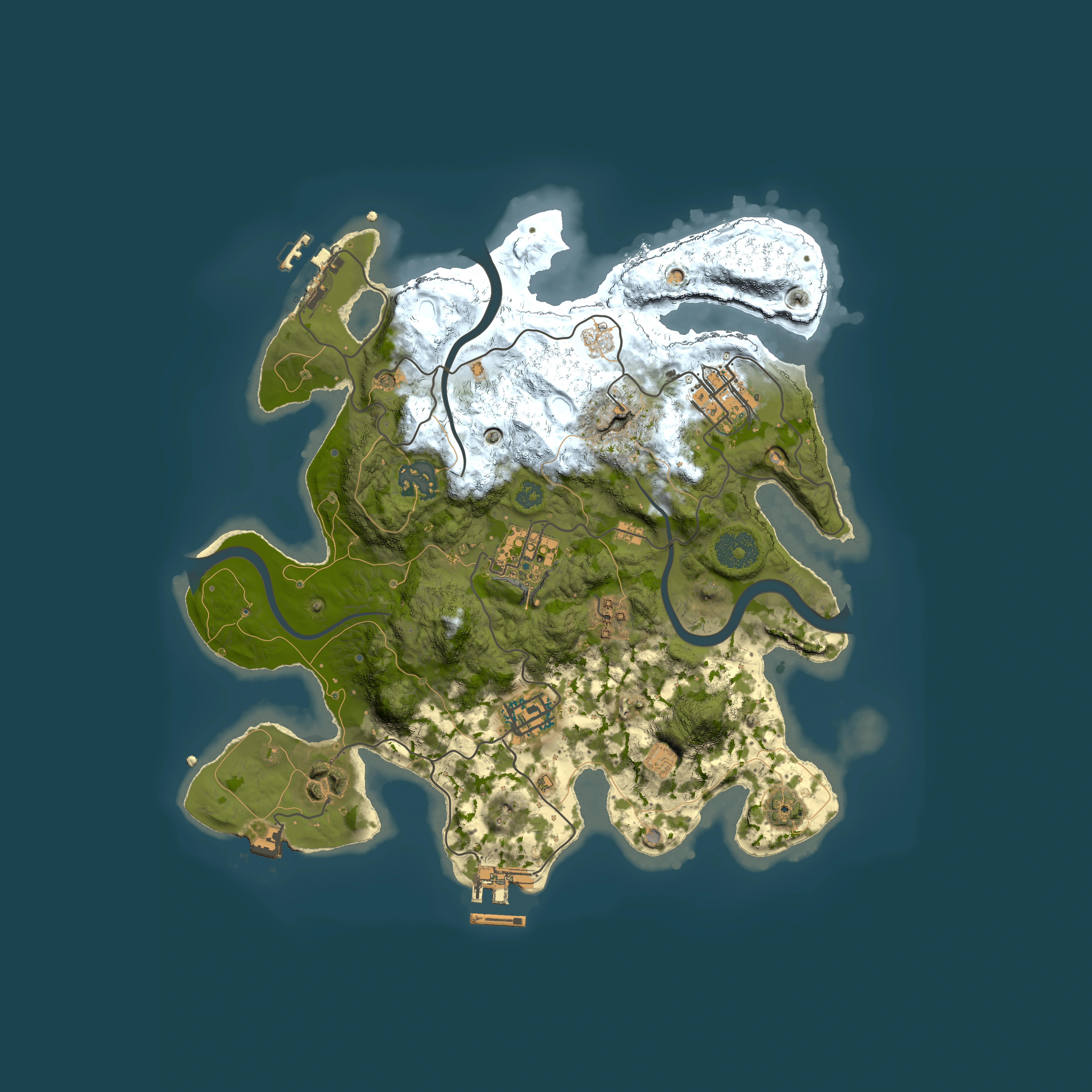 Full top-down render of Rust map seed 1363122045, 3000x3000m