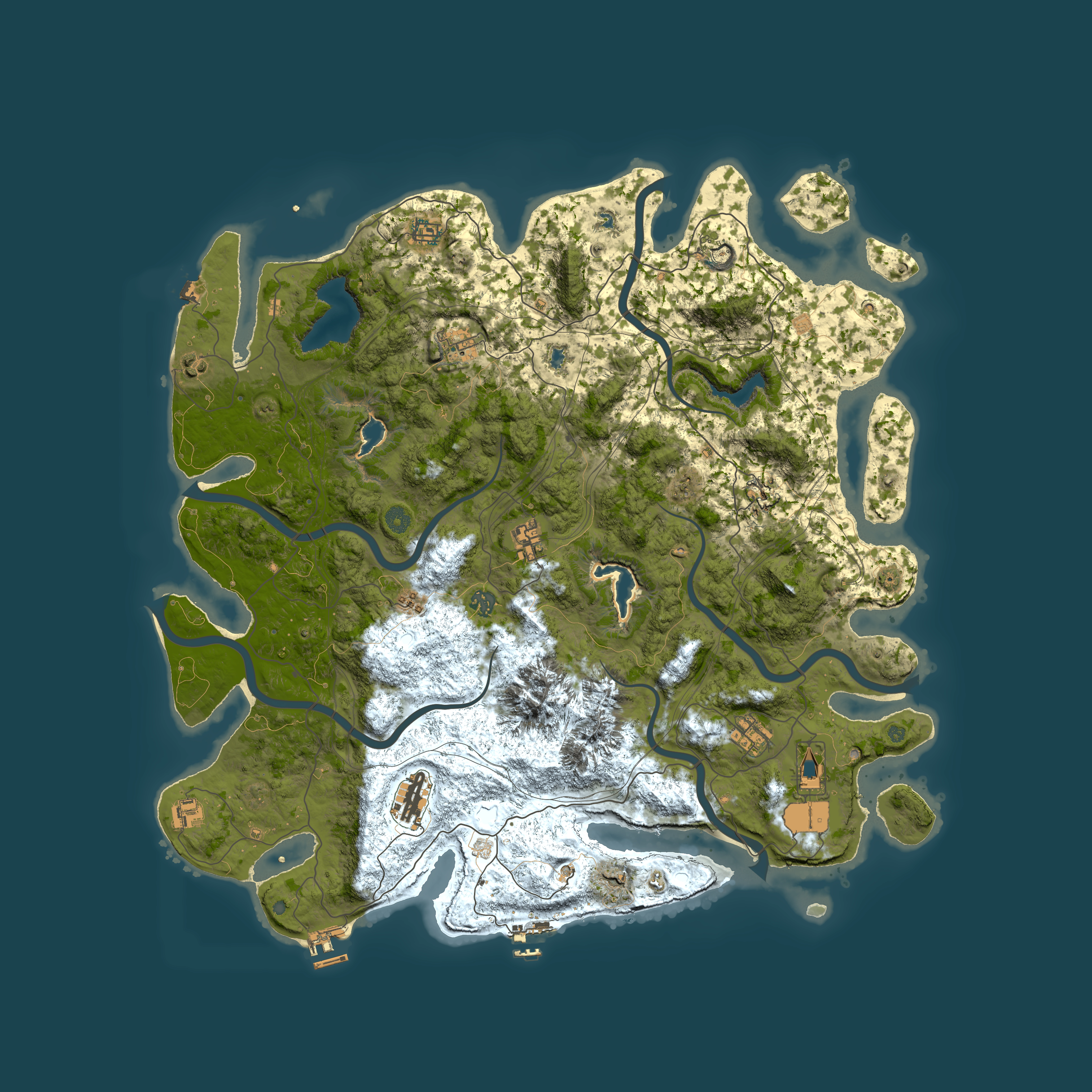 Full top-down render of Rust map seed 1607183445, 5000x5000m