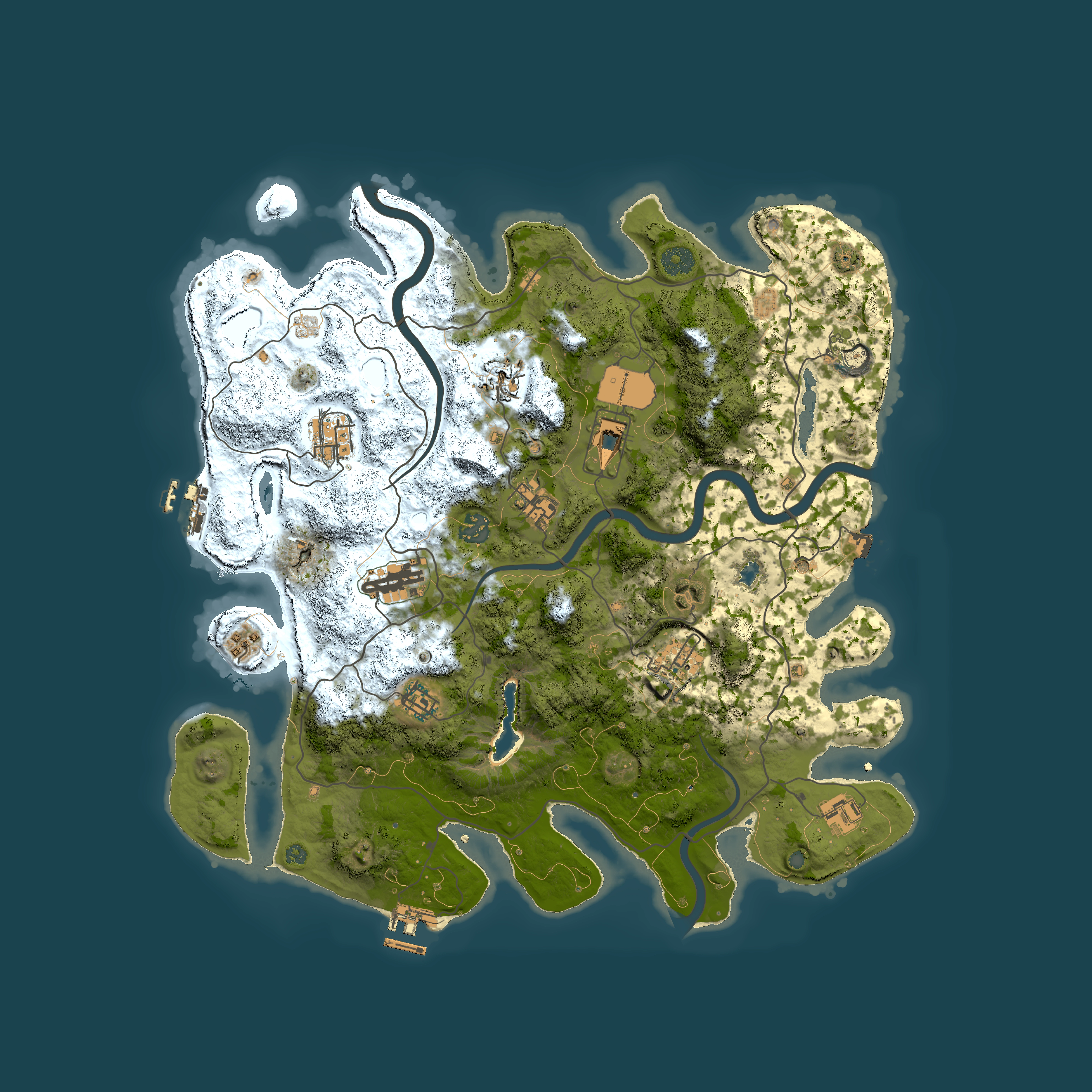 Full top-down render of Rust map seed 1658201923, 4000x4000m