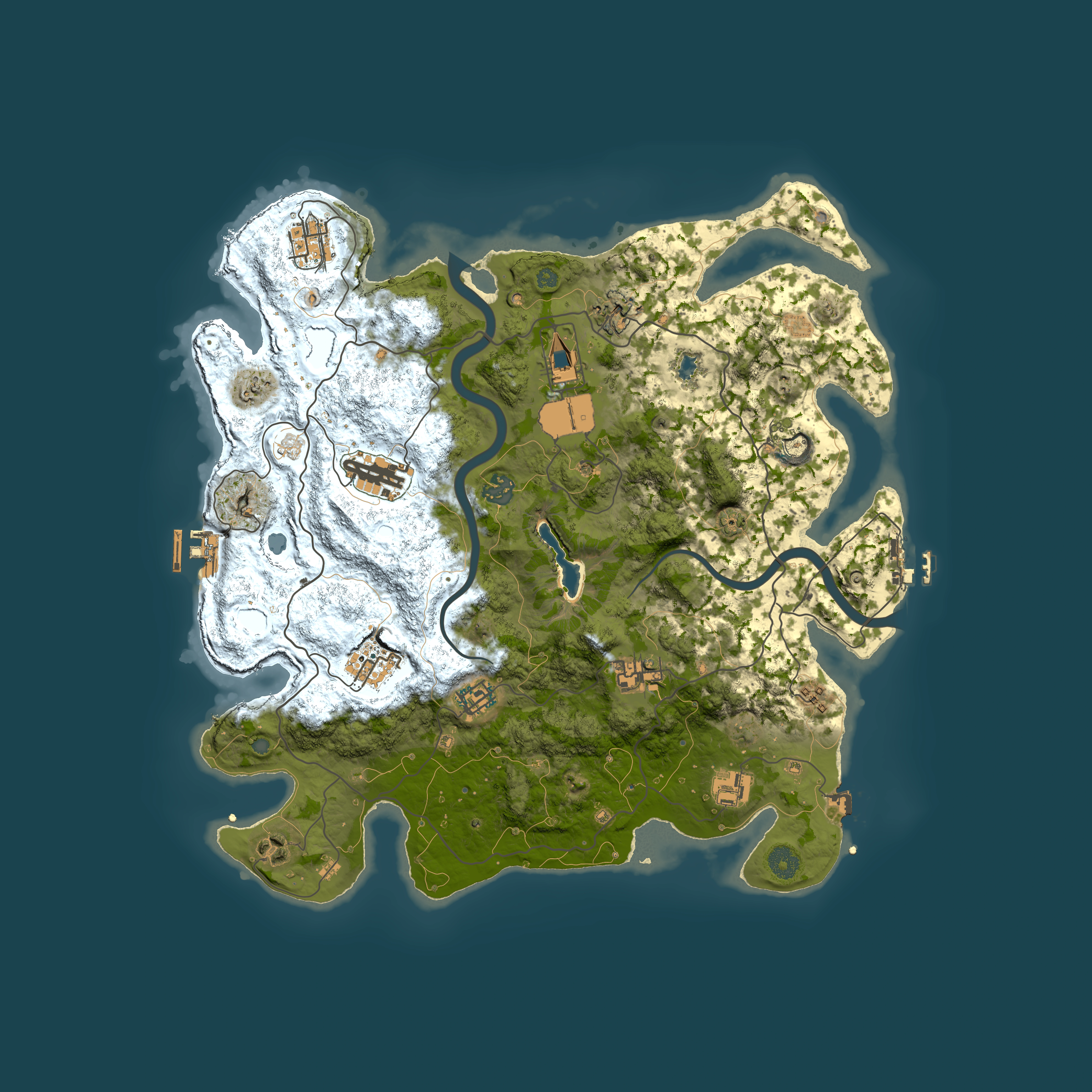 Full top-down render of Rust map seed 8850255, 4000x4000m