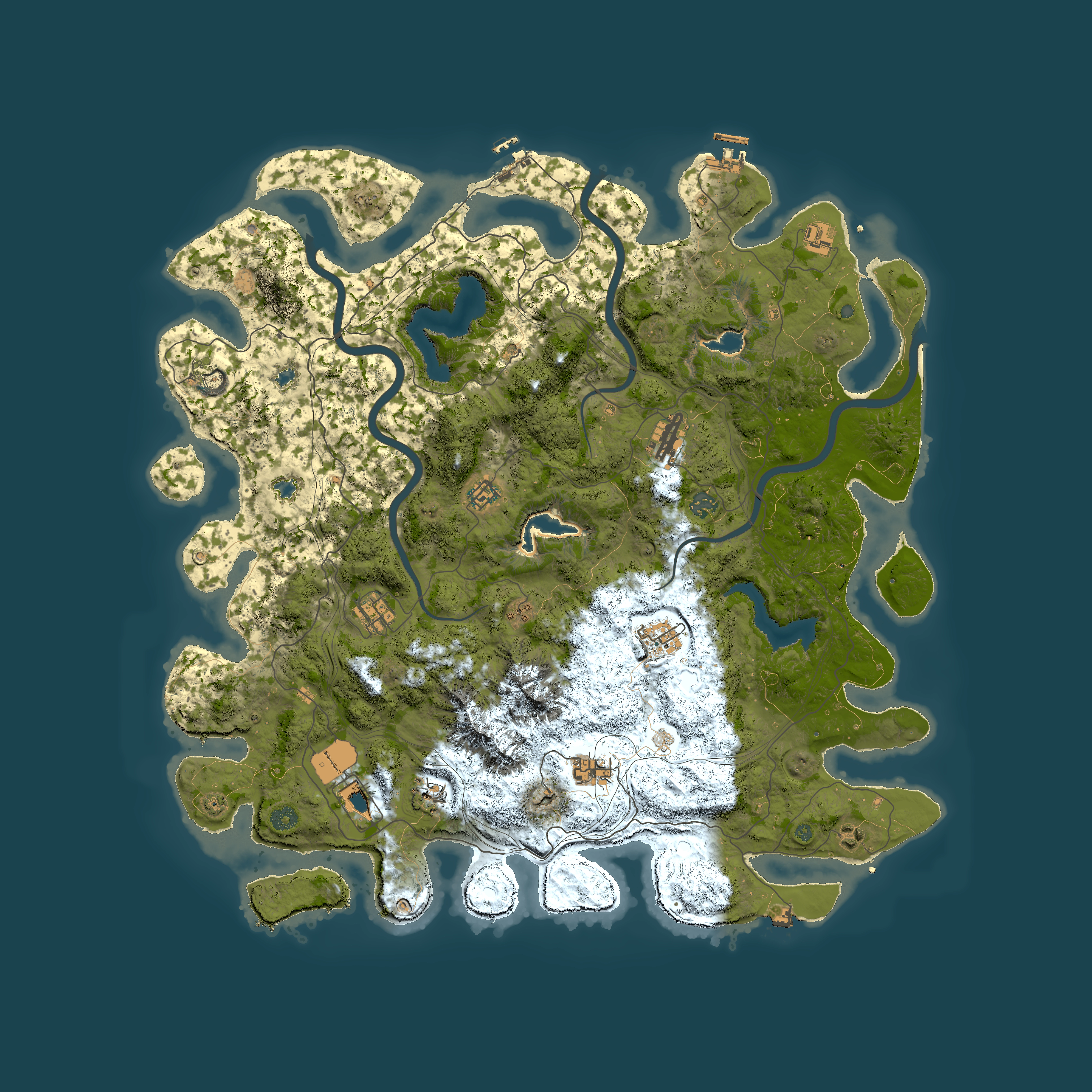 Full top-down render of Rust map seed 1957363074, 5000x5000m