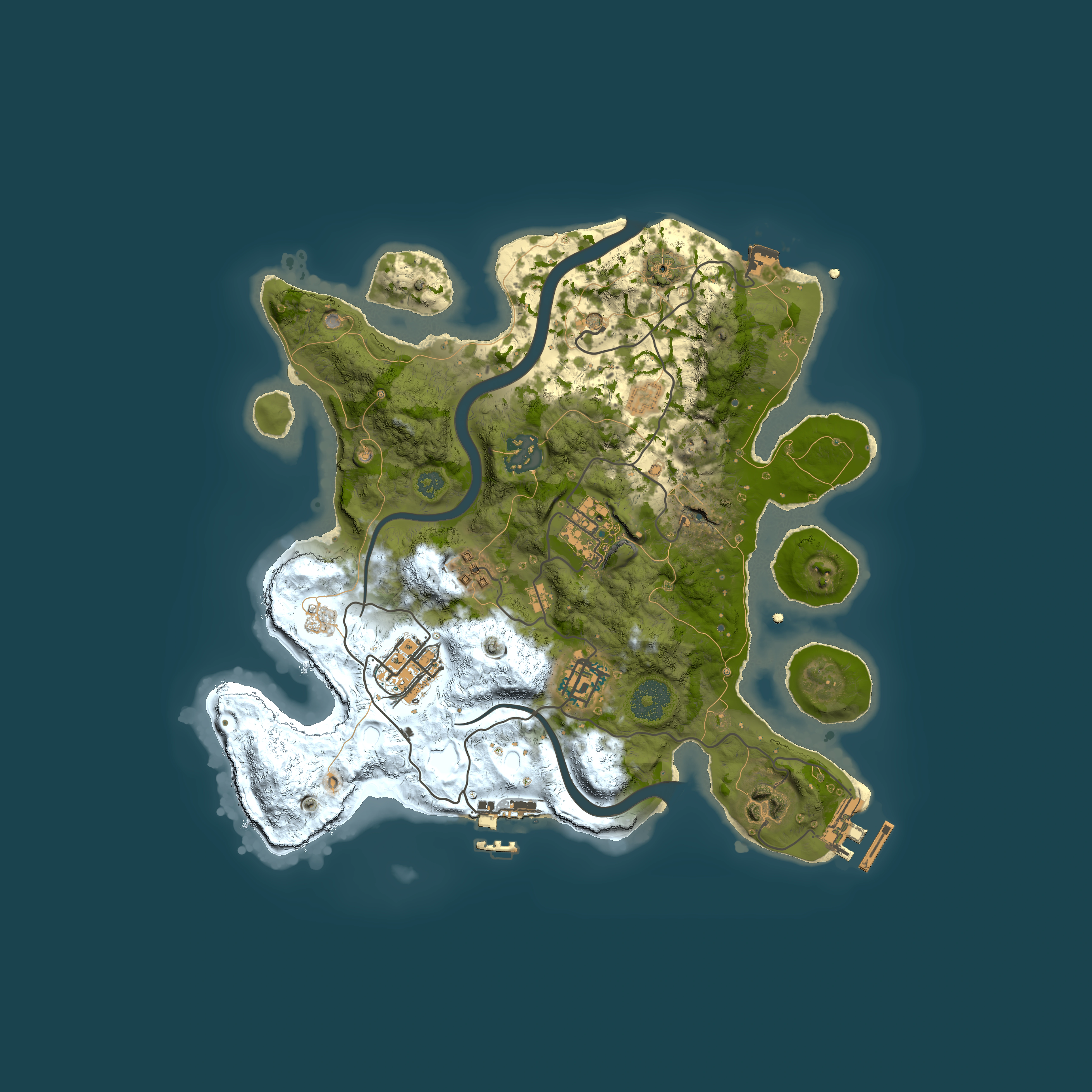 Full top-down render of Rust map seed 28349571, 3000x3000m