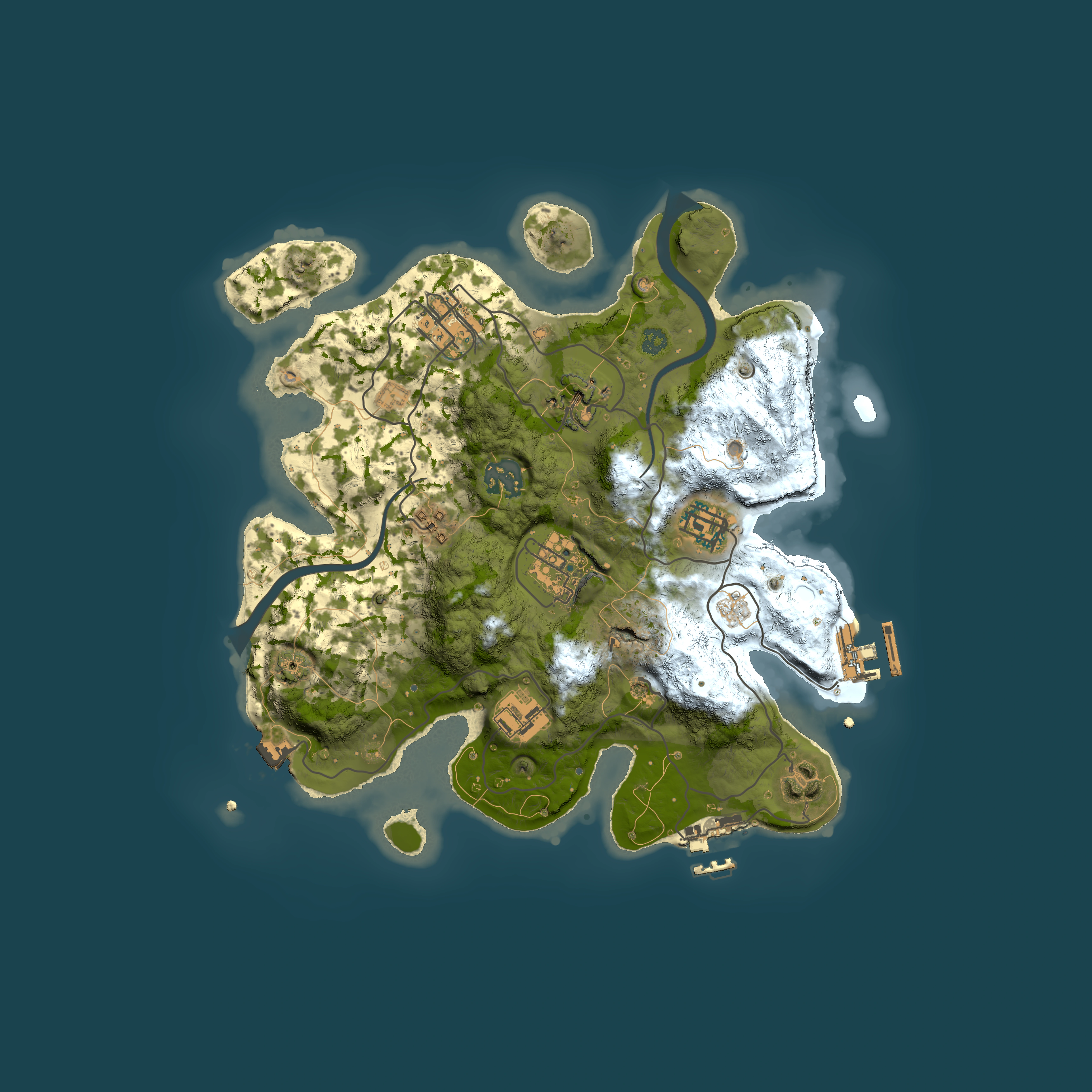 Full top-down render of Rust map seed 1303718141, 3000x3000m
