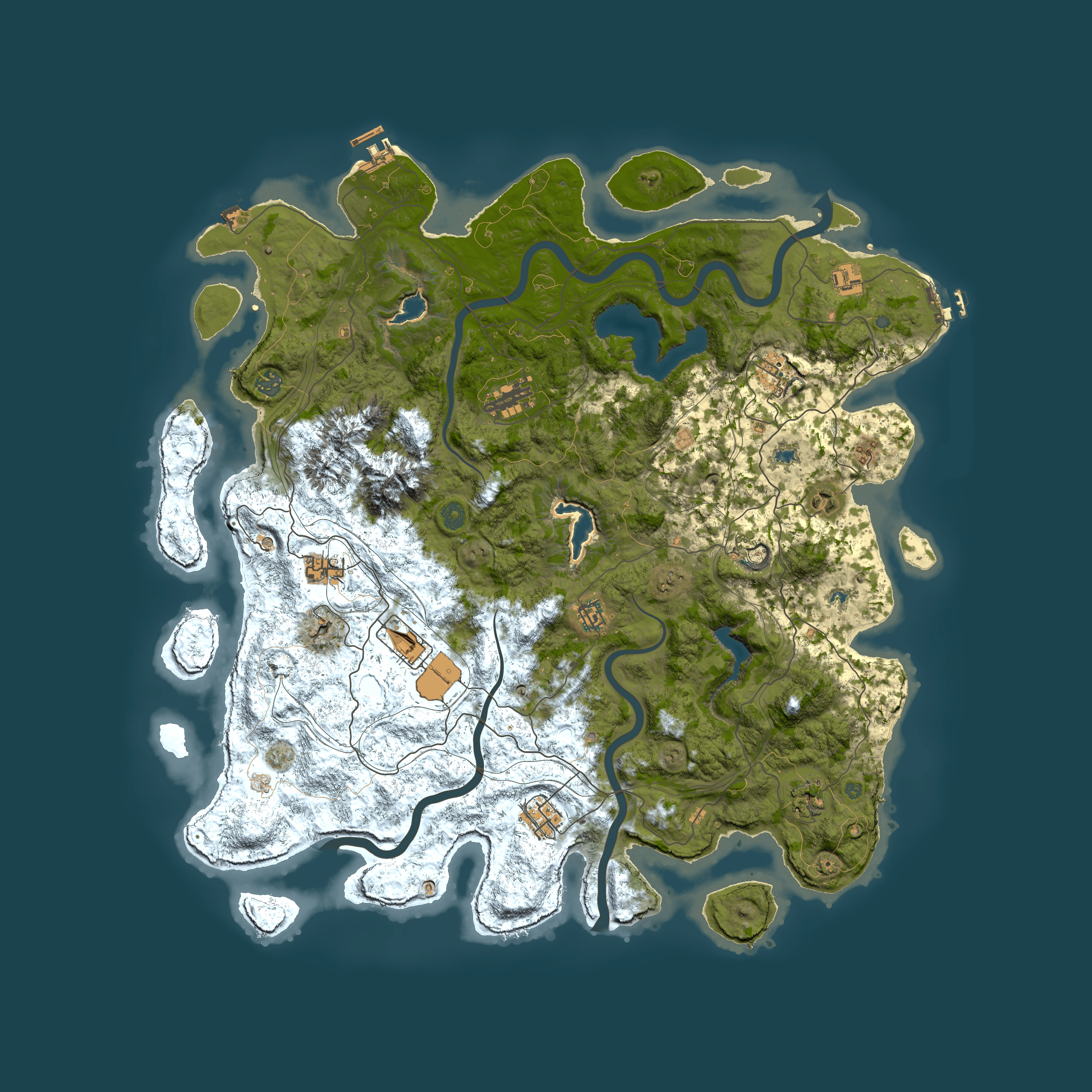 Full top-down render of Rust map seed 1358258077, 5000x5000m