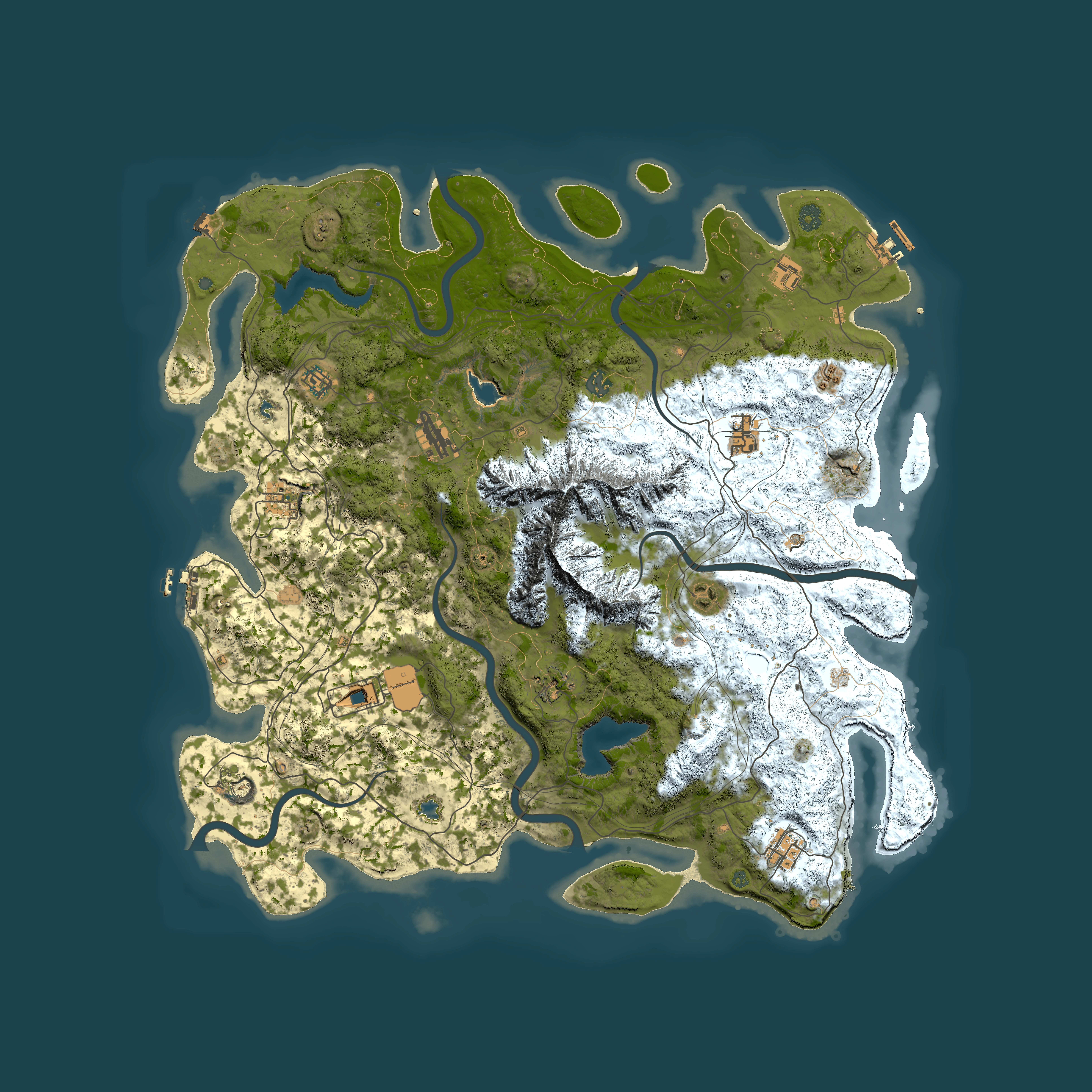 Full top-down render of Rust map seed 1465304589, 5000x5000m