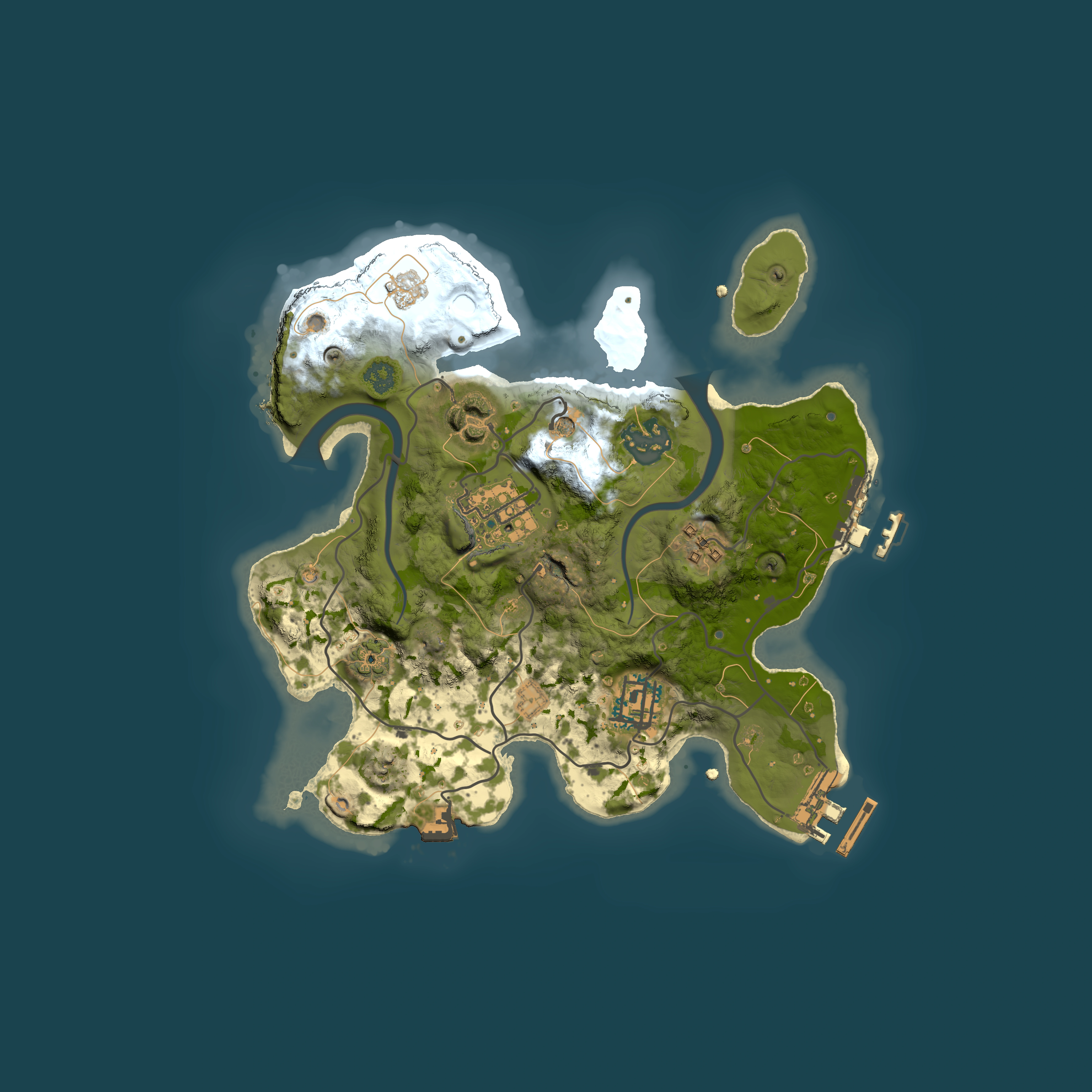 Full top-down render of Rust map seed 1457005037, 2500x2500m