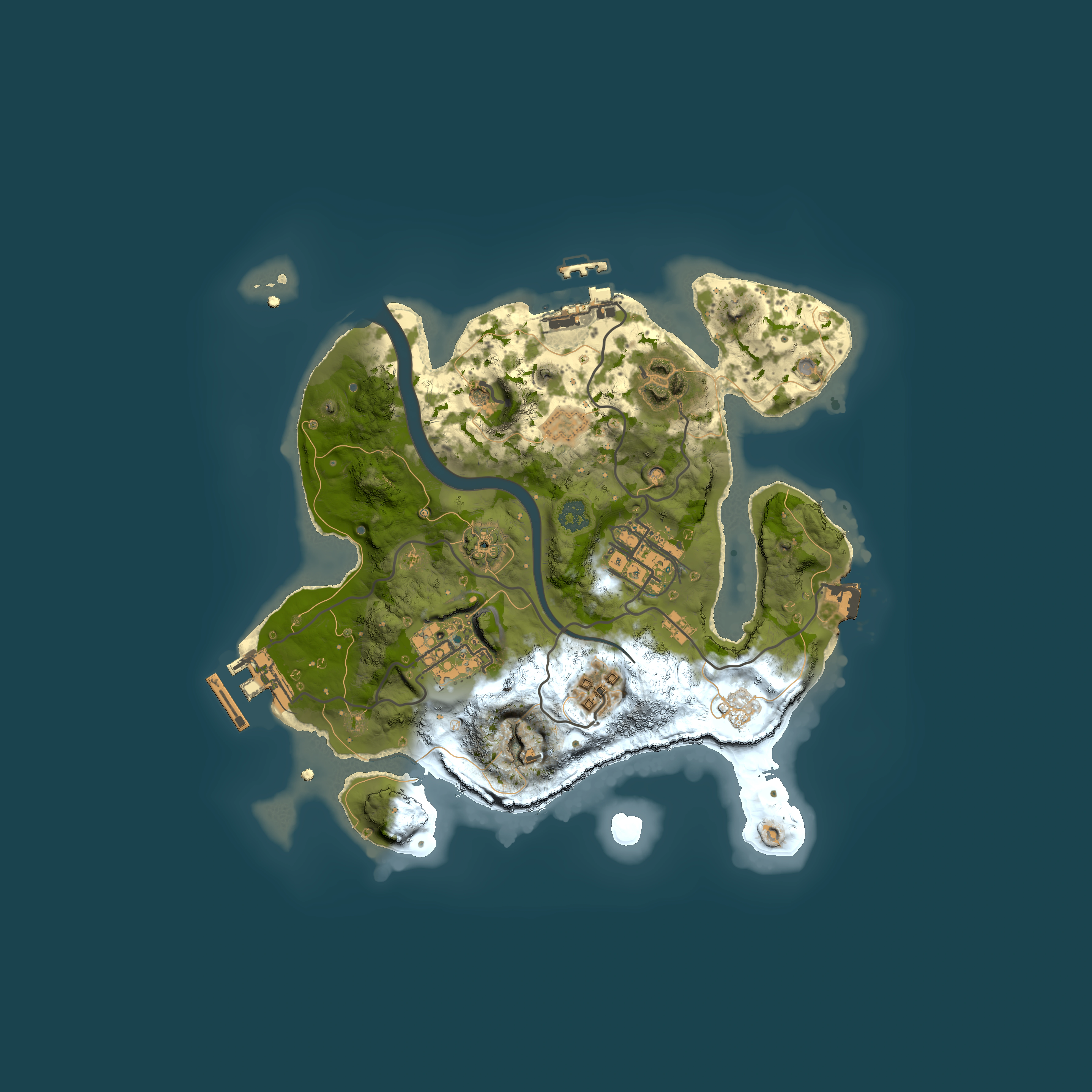 Full top-down render of Rust map seed 1227409229, 2500x2500m
