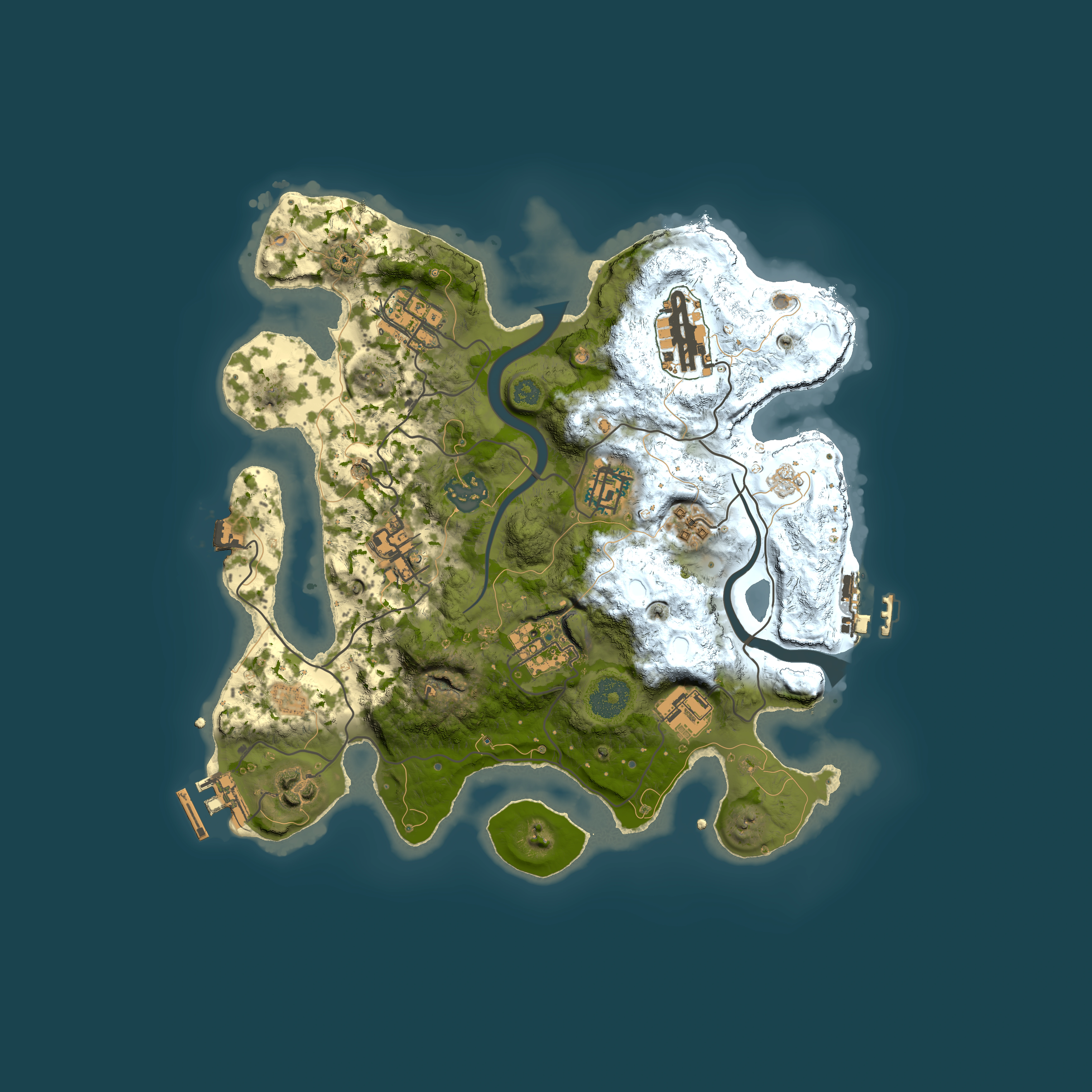 Full top-down render of Rust map seed 350969327, 3000x3000m
