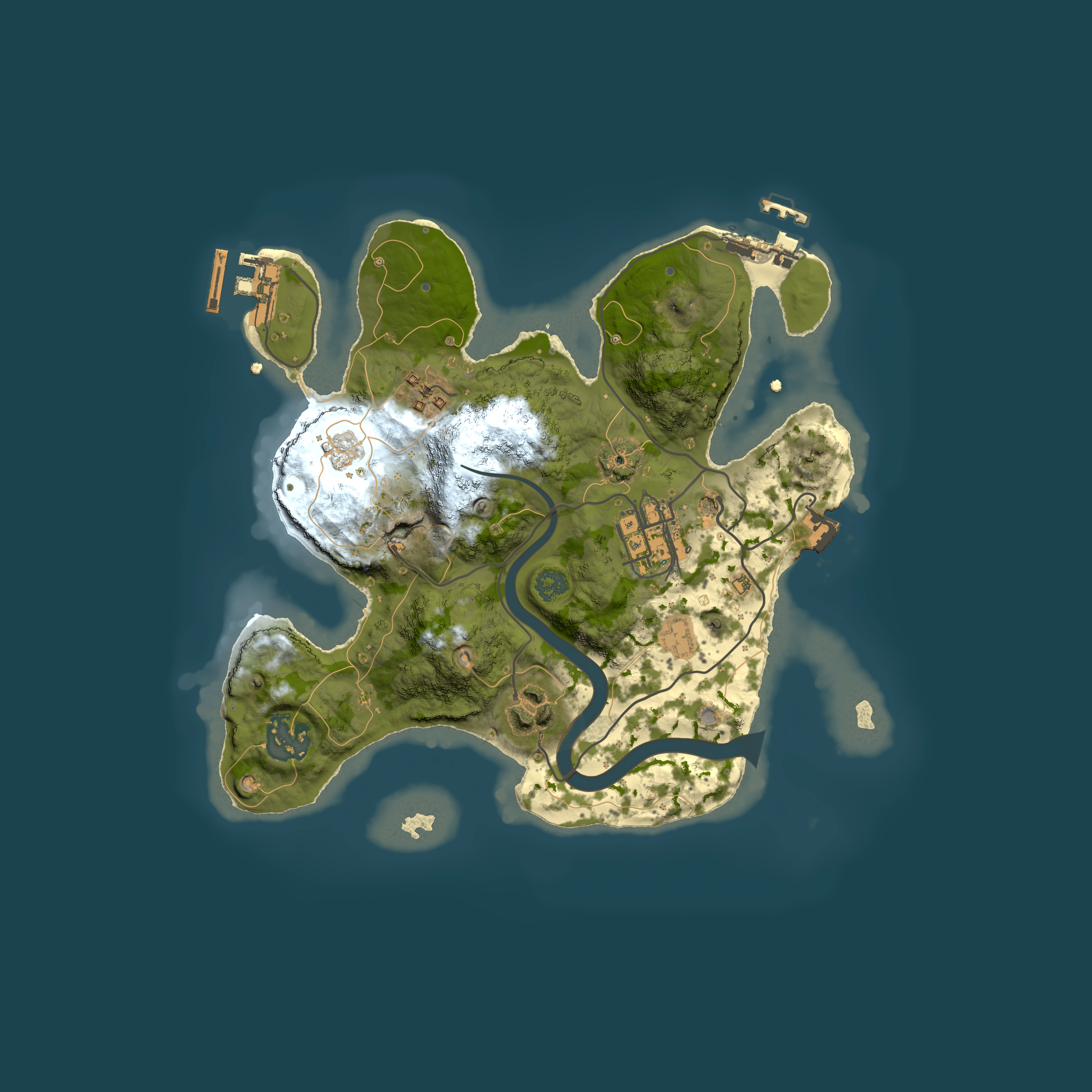 Full top-down render of Rust map seed 197063614, 2500x2500m