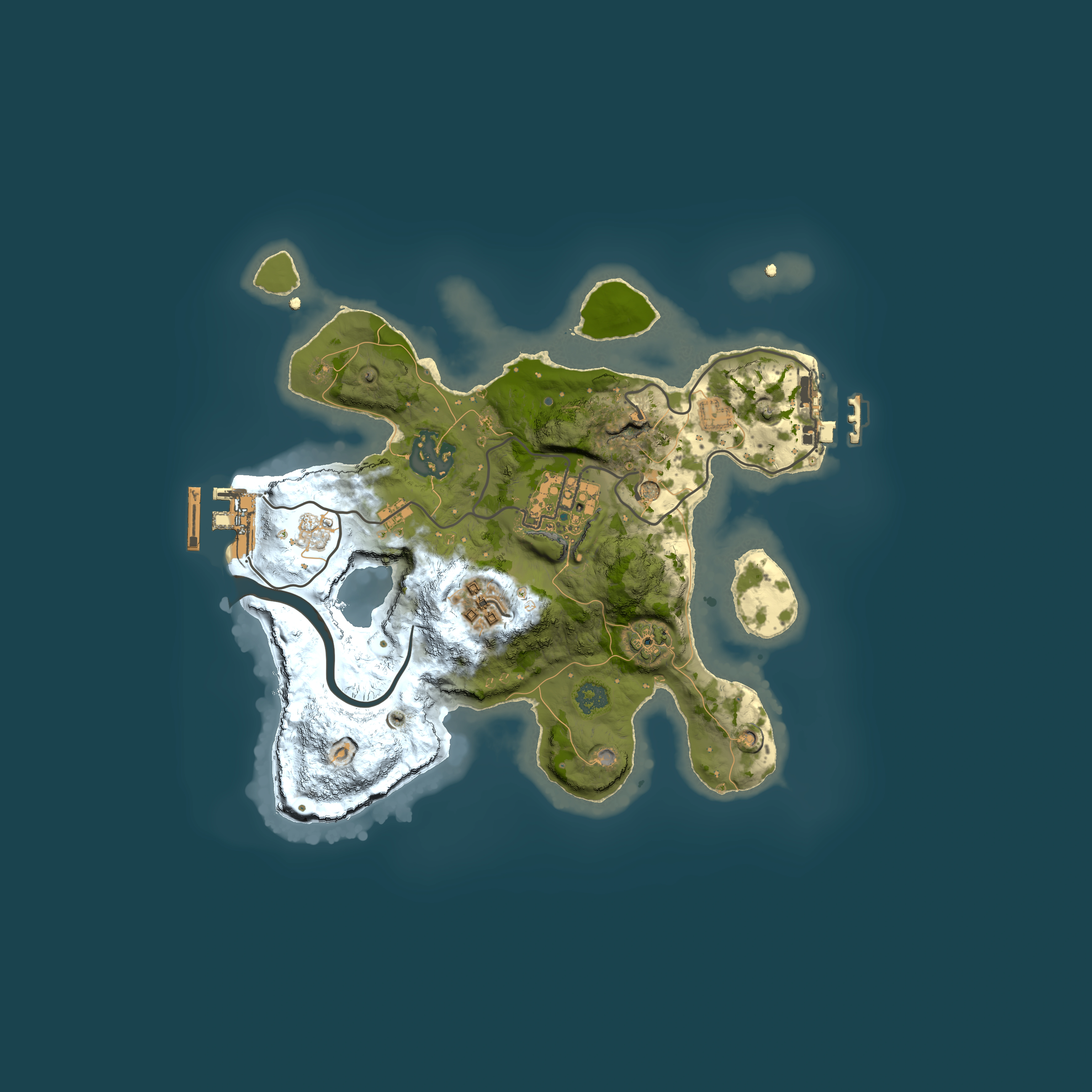Full top-down render of Rust map seed 1364714516, 2500x2500m