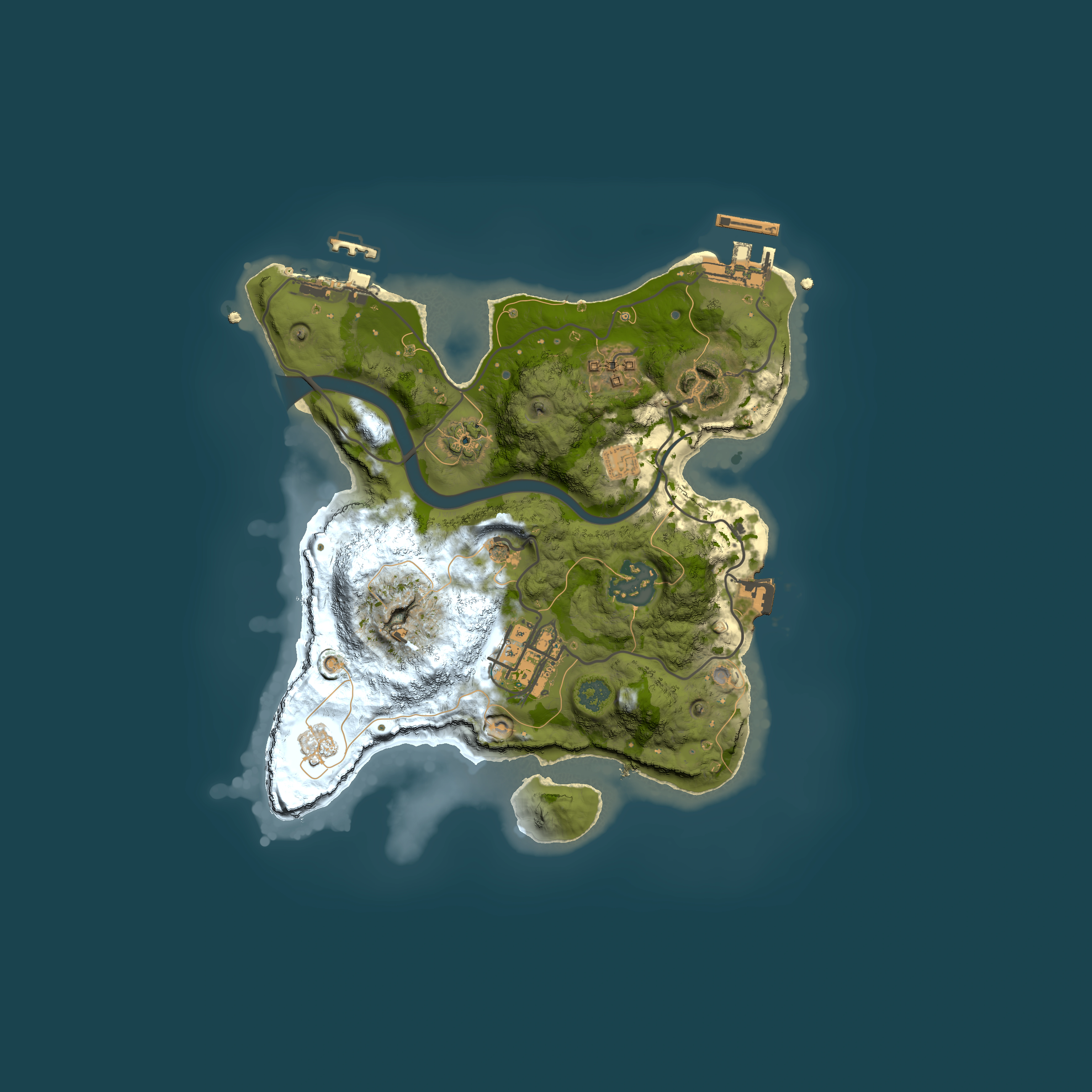 Full top-down render of Rust map seed 1424697065, 2500x2500m