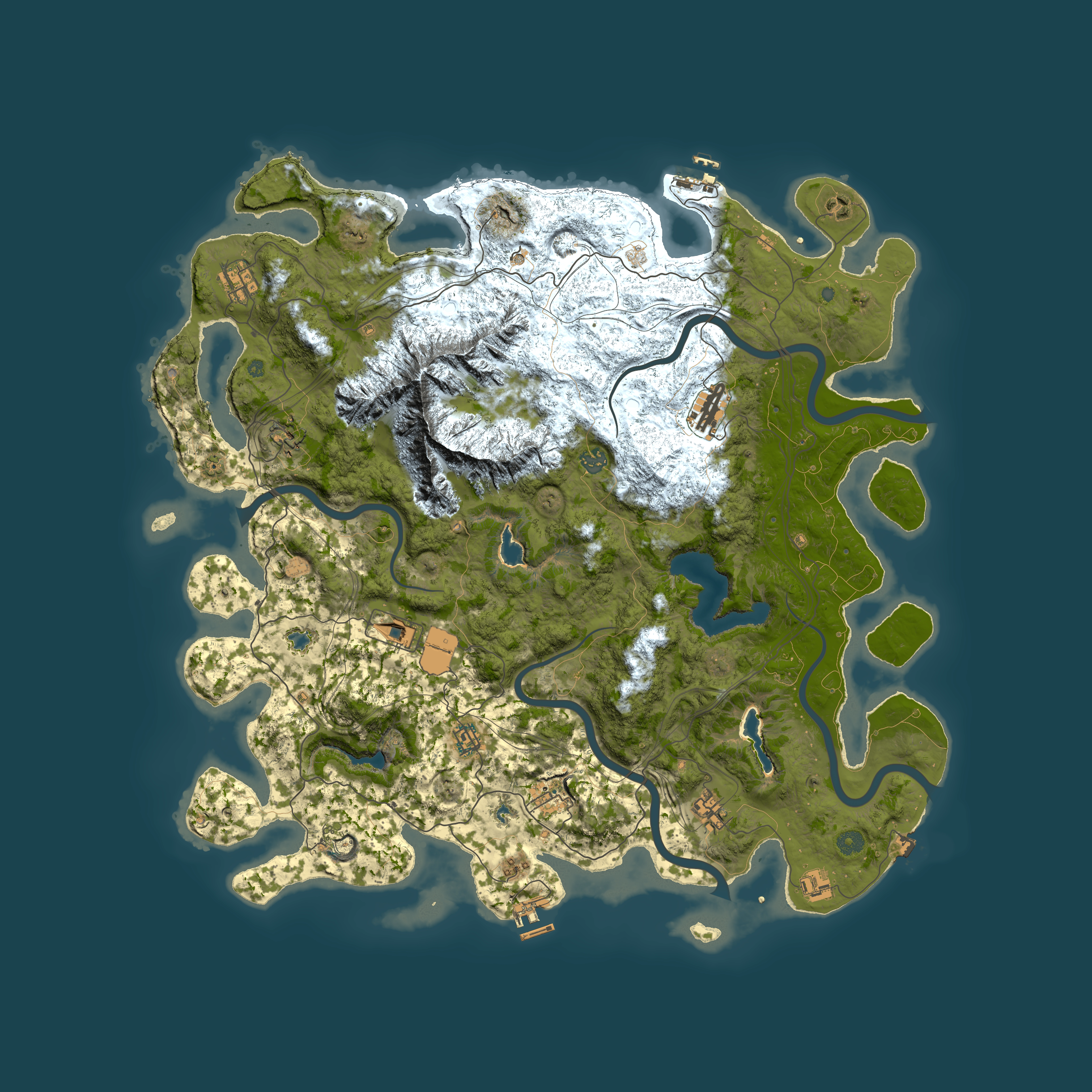 Full top-down render of Rust map seed 93576441, 5000x5000m