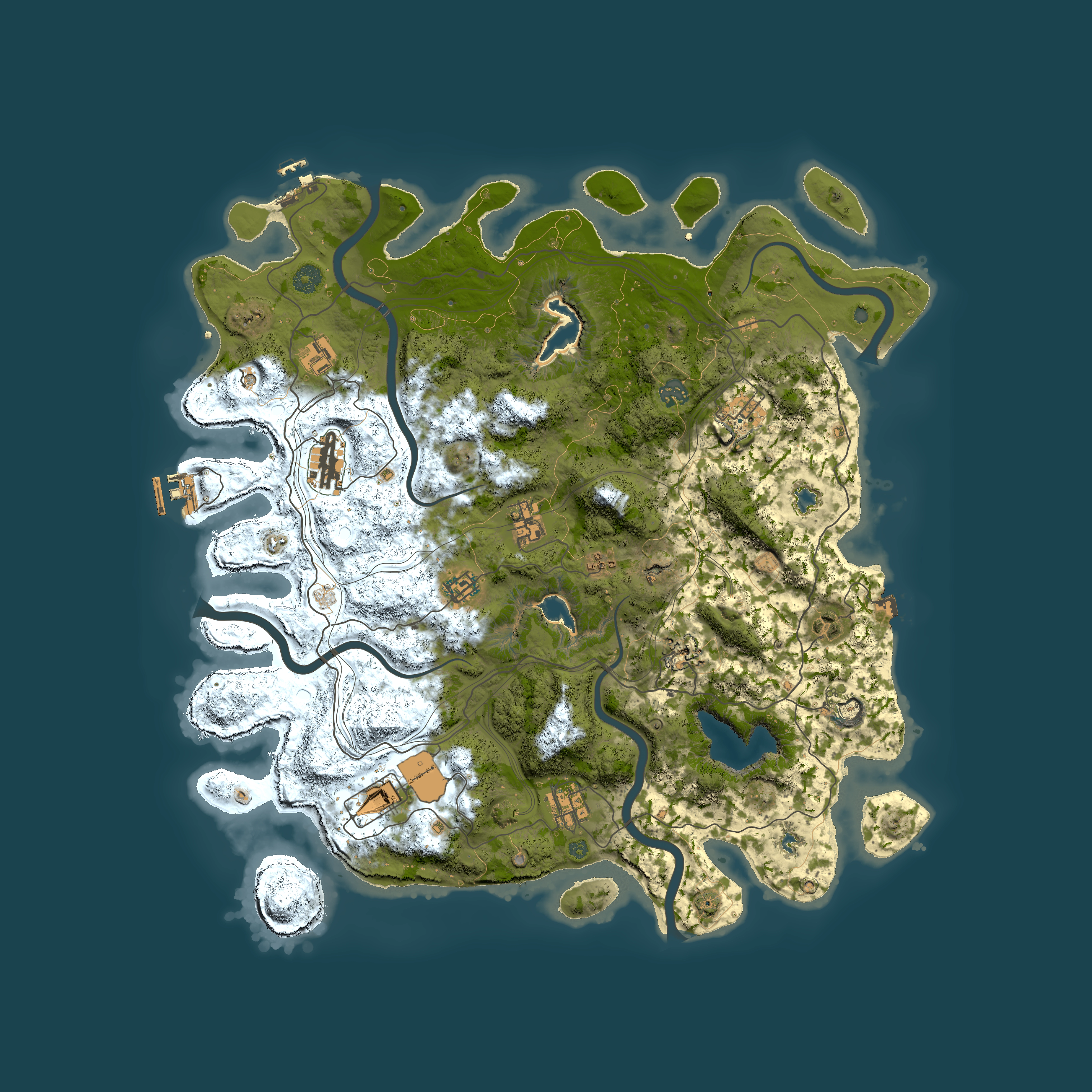 Full top-down render of Rust map seed 45585007, 4500x4500m