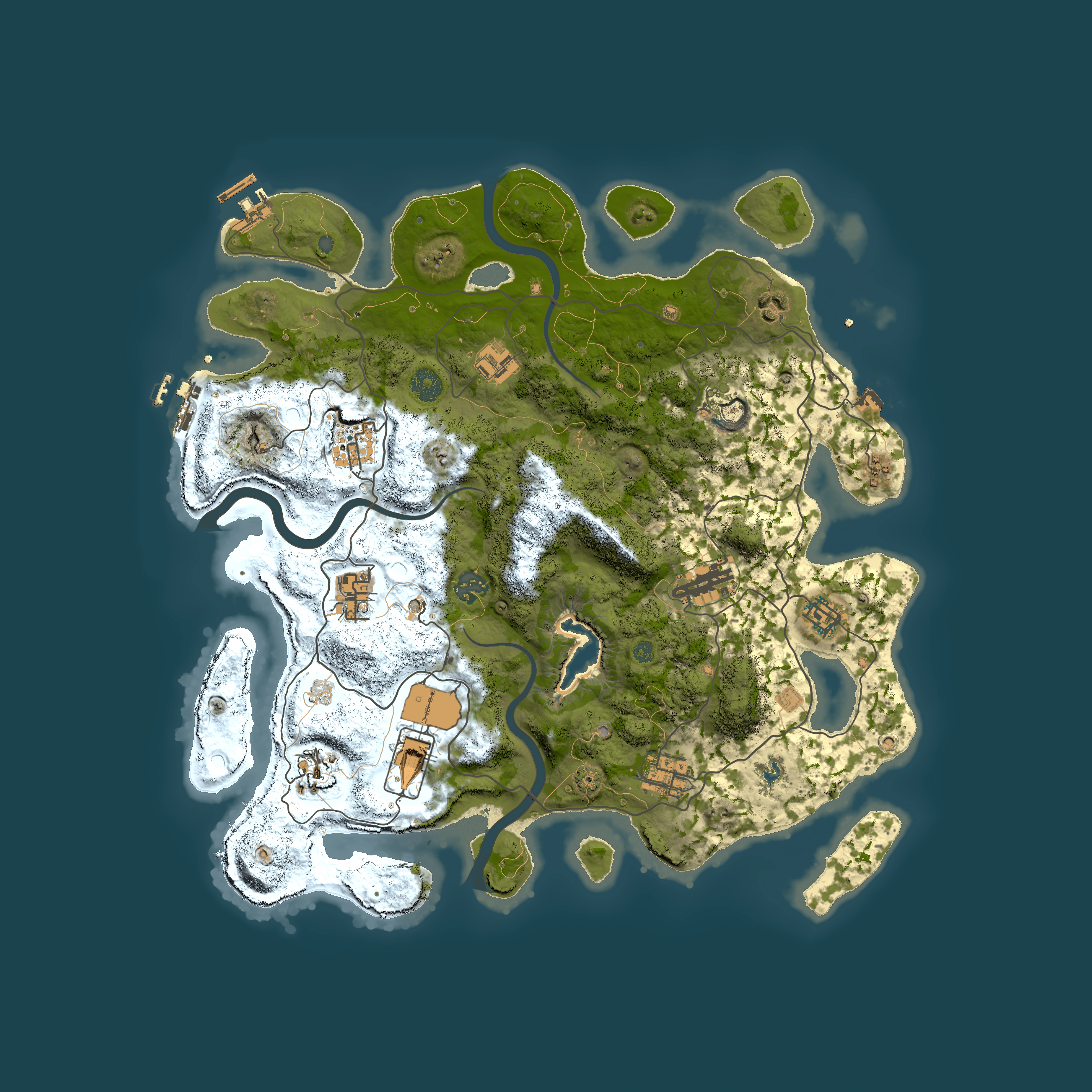 Full top-down render of Rust map seed 1585329229, 4000x4000m