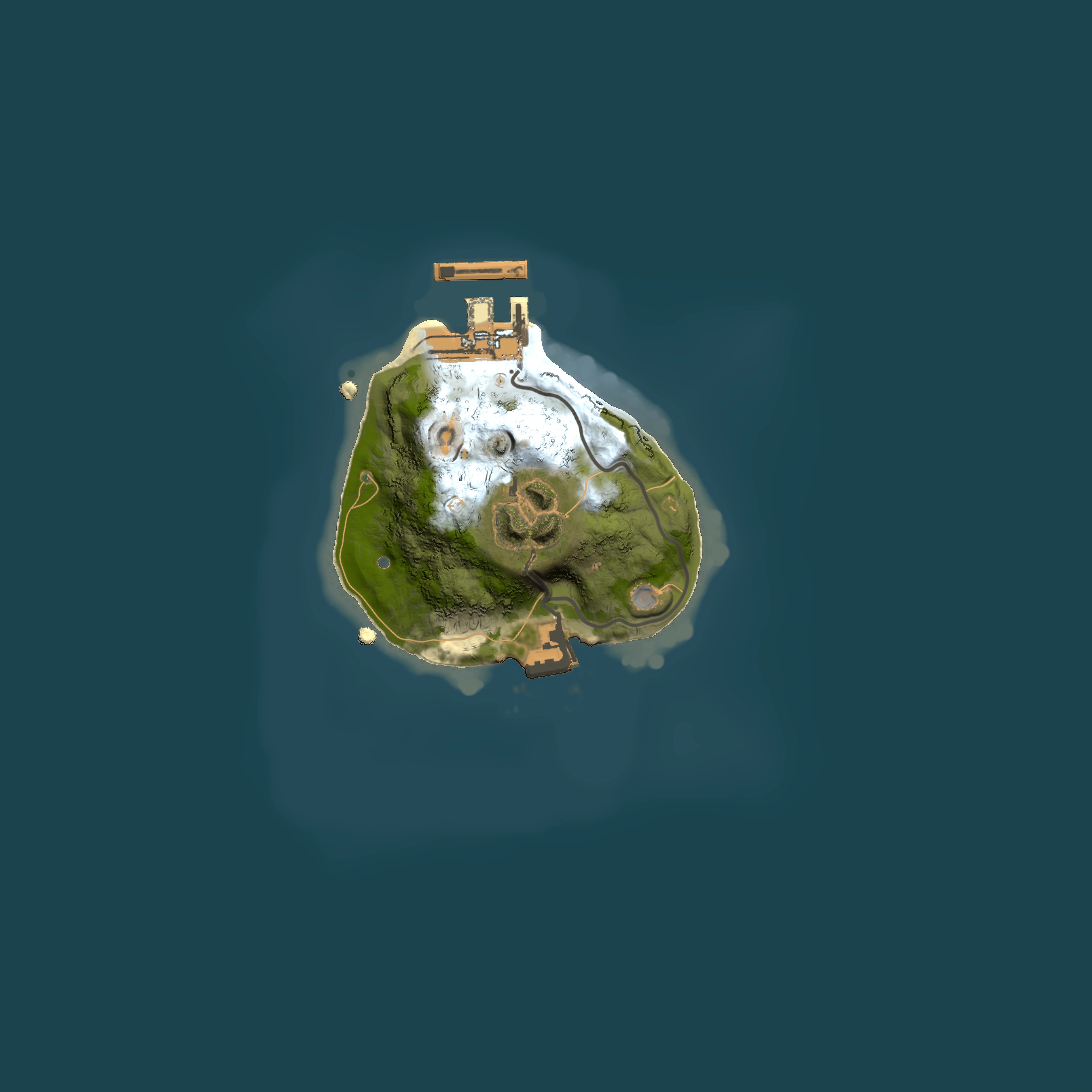 Full top-down render of Rust map seed 1493524521, 1500x1500m