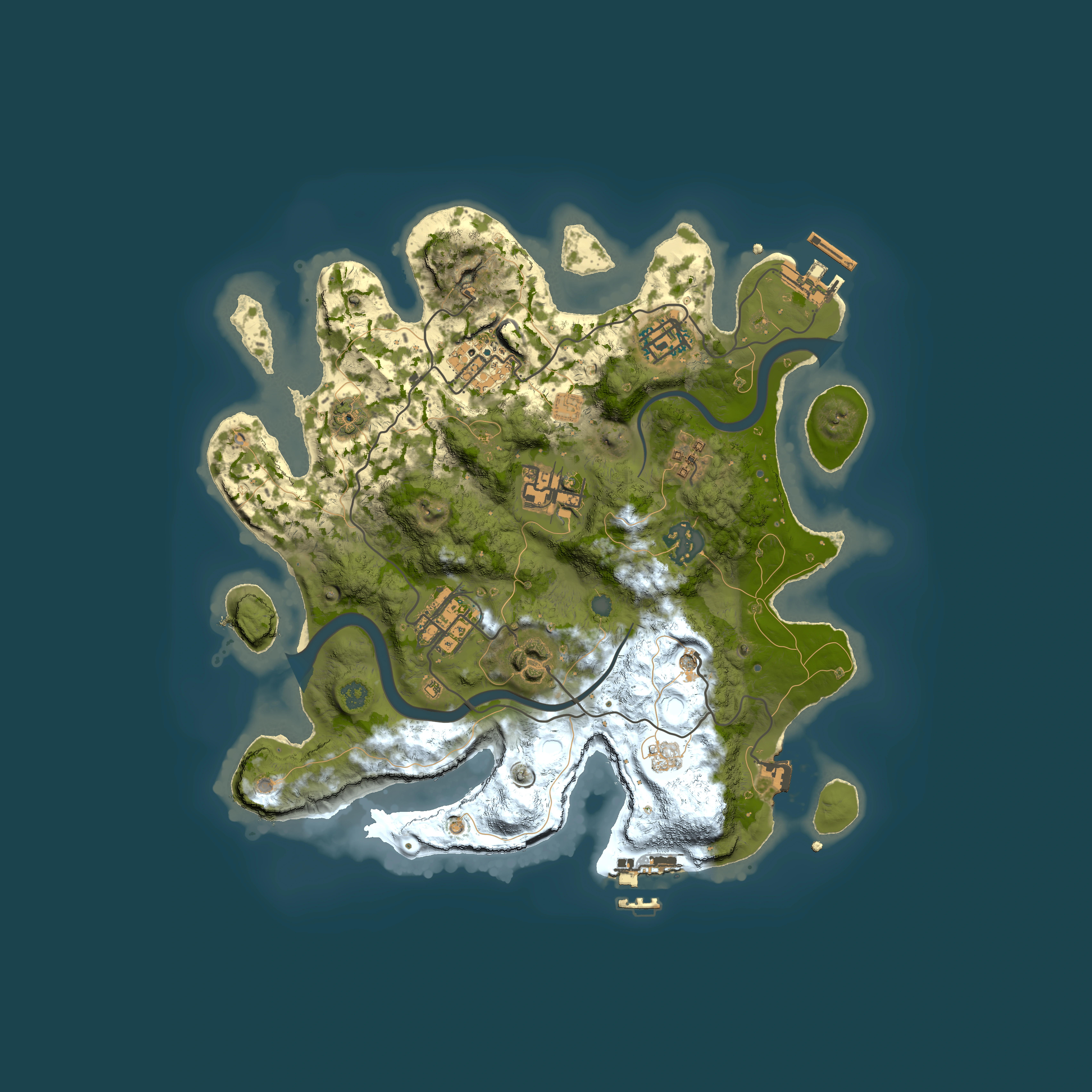 Full top-down render of Rust map seed 1293323673, 3000x3000m