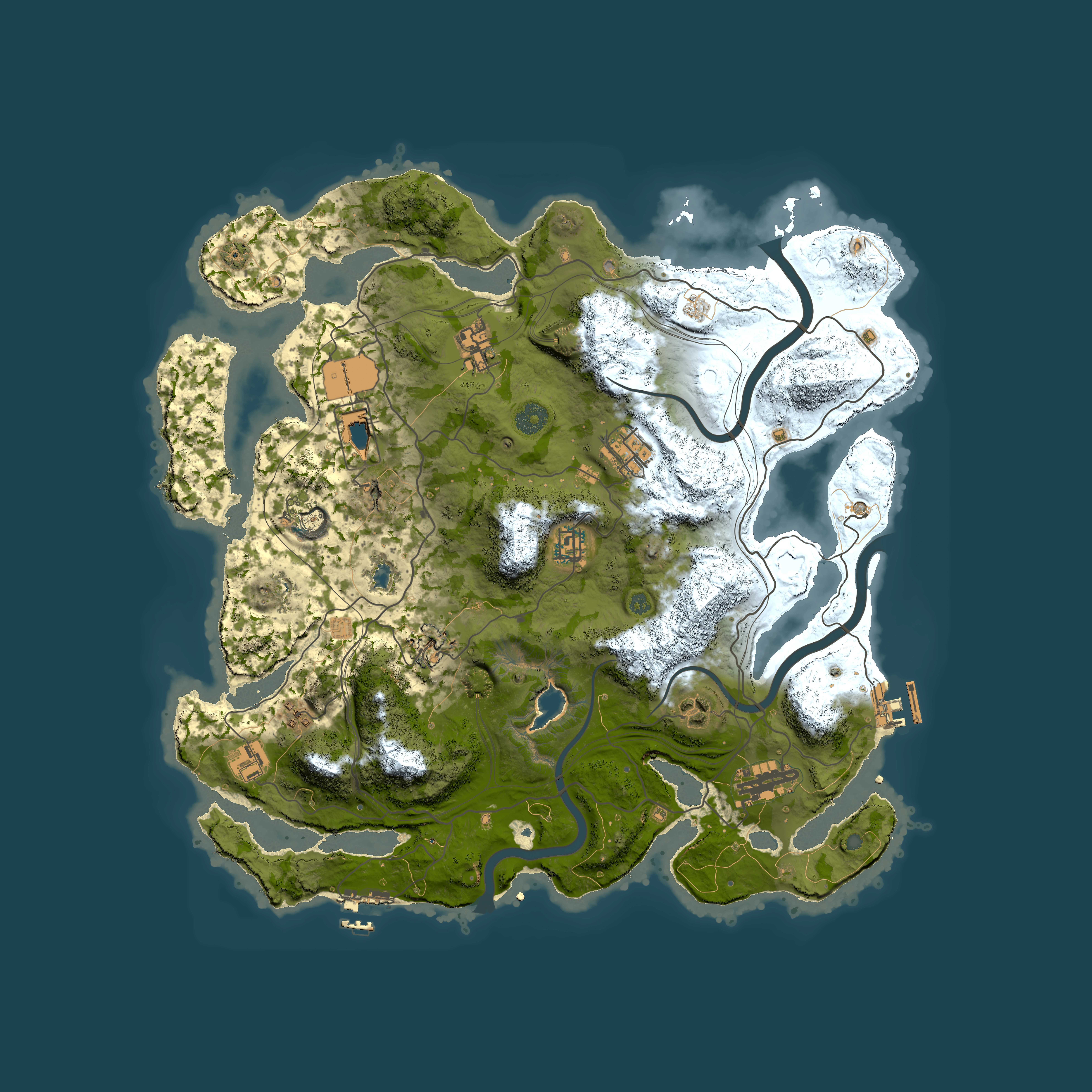 Full top-down render of Rust map seed 1337, 4000x4000m