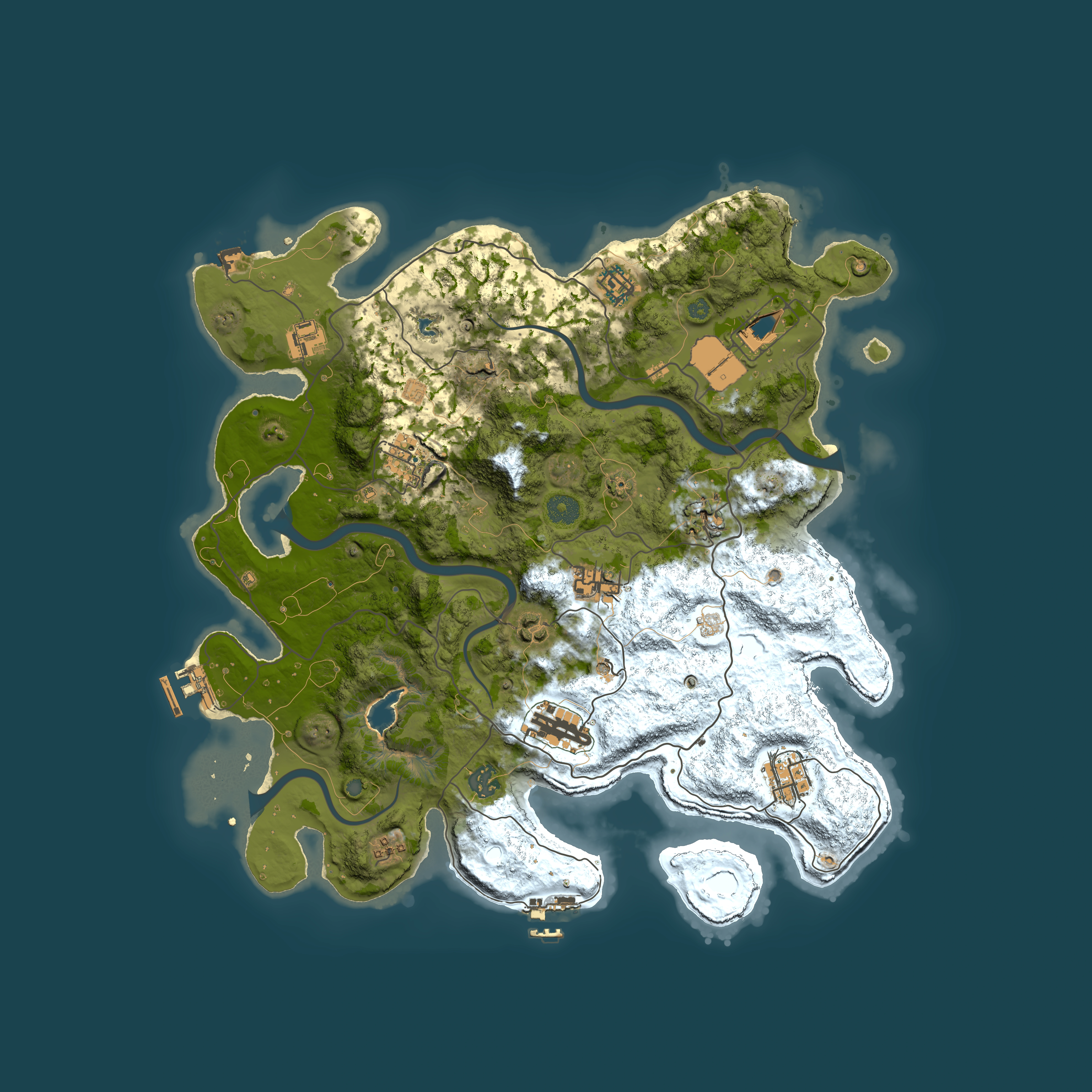 Full top-down render of Rust map seed 2032072224, 4000x4000m